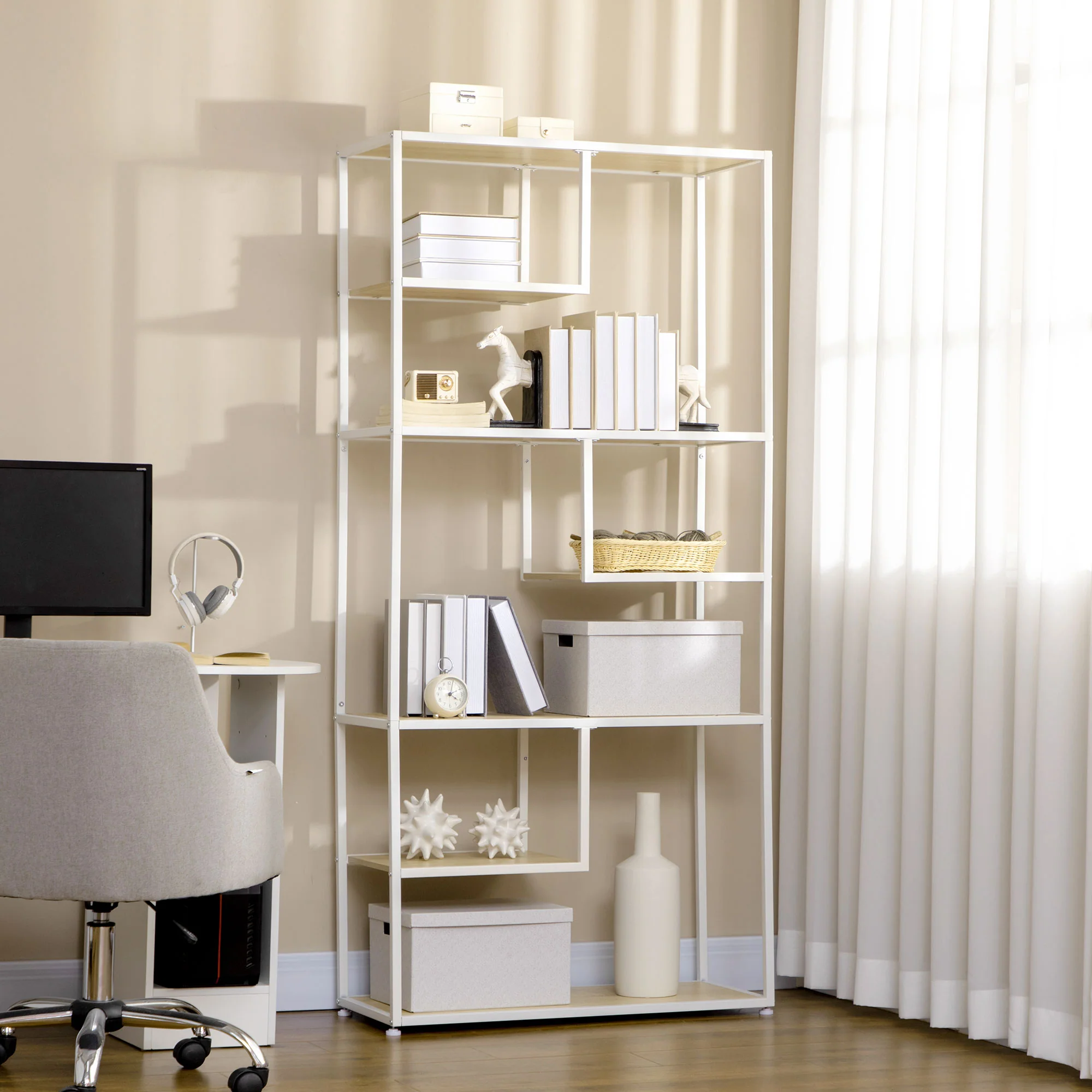 Bibliothèque étagère de rangement à 7 niveaux cadre en acier style industriel pour salon chambre cuisine - 83 x 34 x 180 cm - Image 3