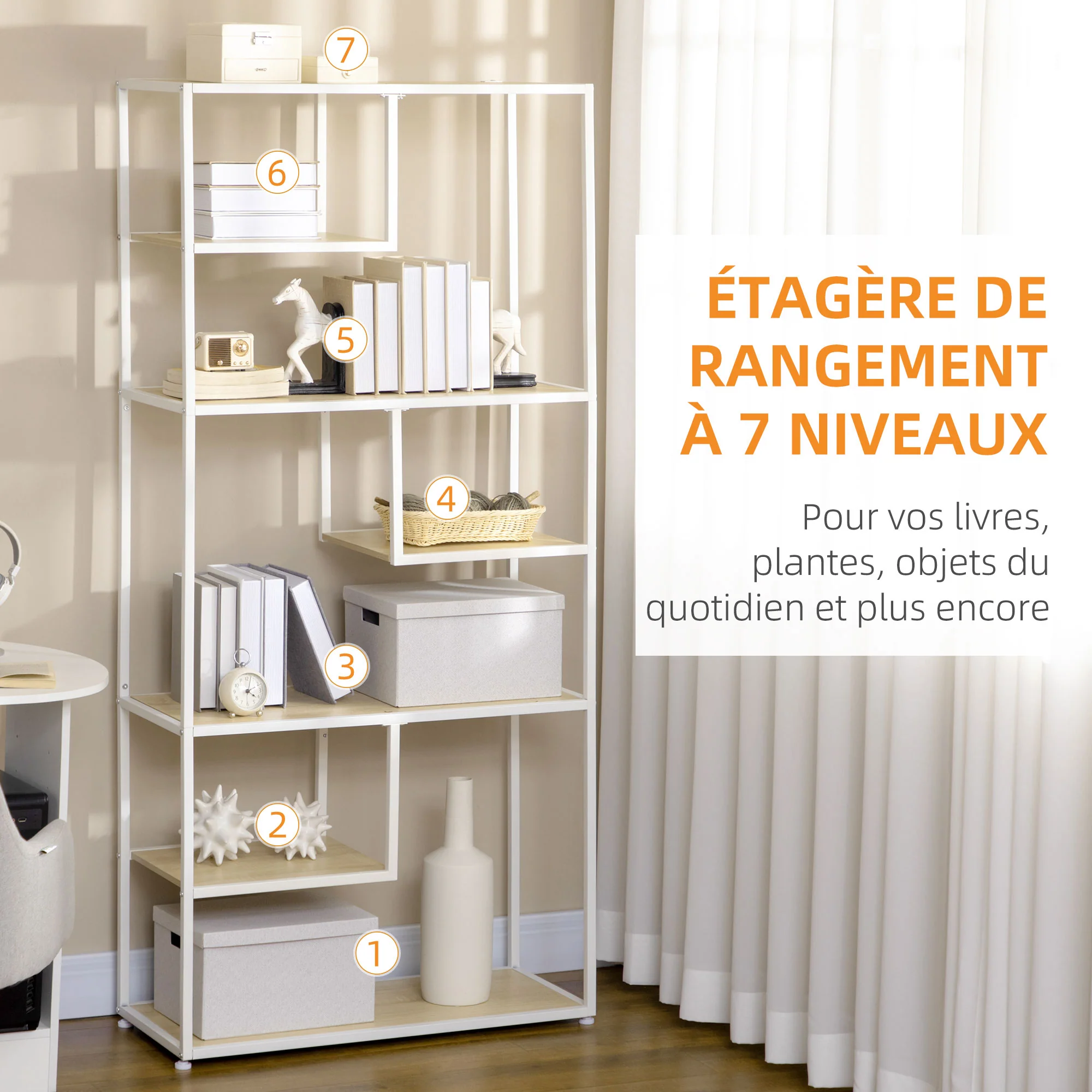 Bibliothèque étagère de rangement à 7 niveaux cadre en acier style industriel pour salon chambre cuisine - 83 x 34 x 180 cm - Image 6