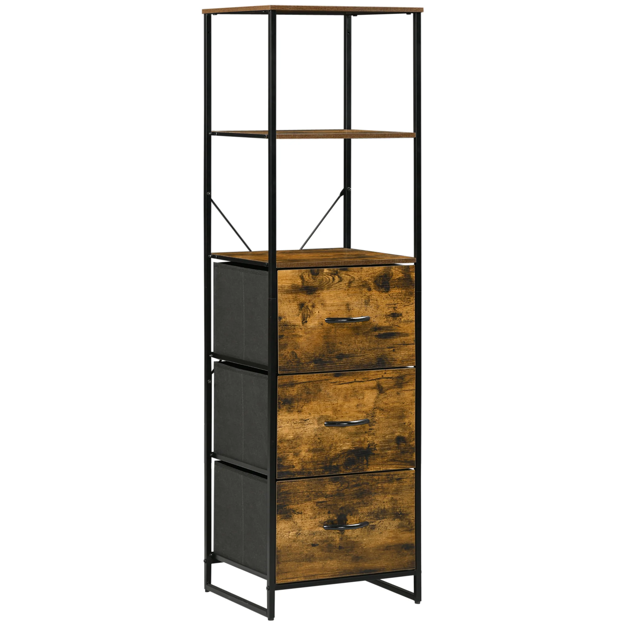 Bibliothèque Étagère Verticale de rangement avec 3 tiroirs en tissu amovibles - style industriel - dim. 44L x 40l x 155H cm, Chambre, Salon, Bureau, marron - Image 11