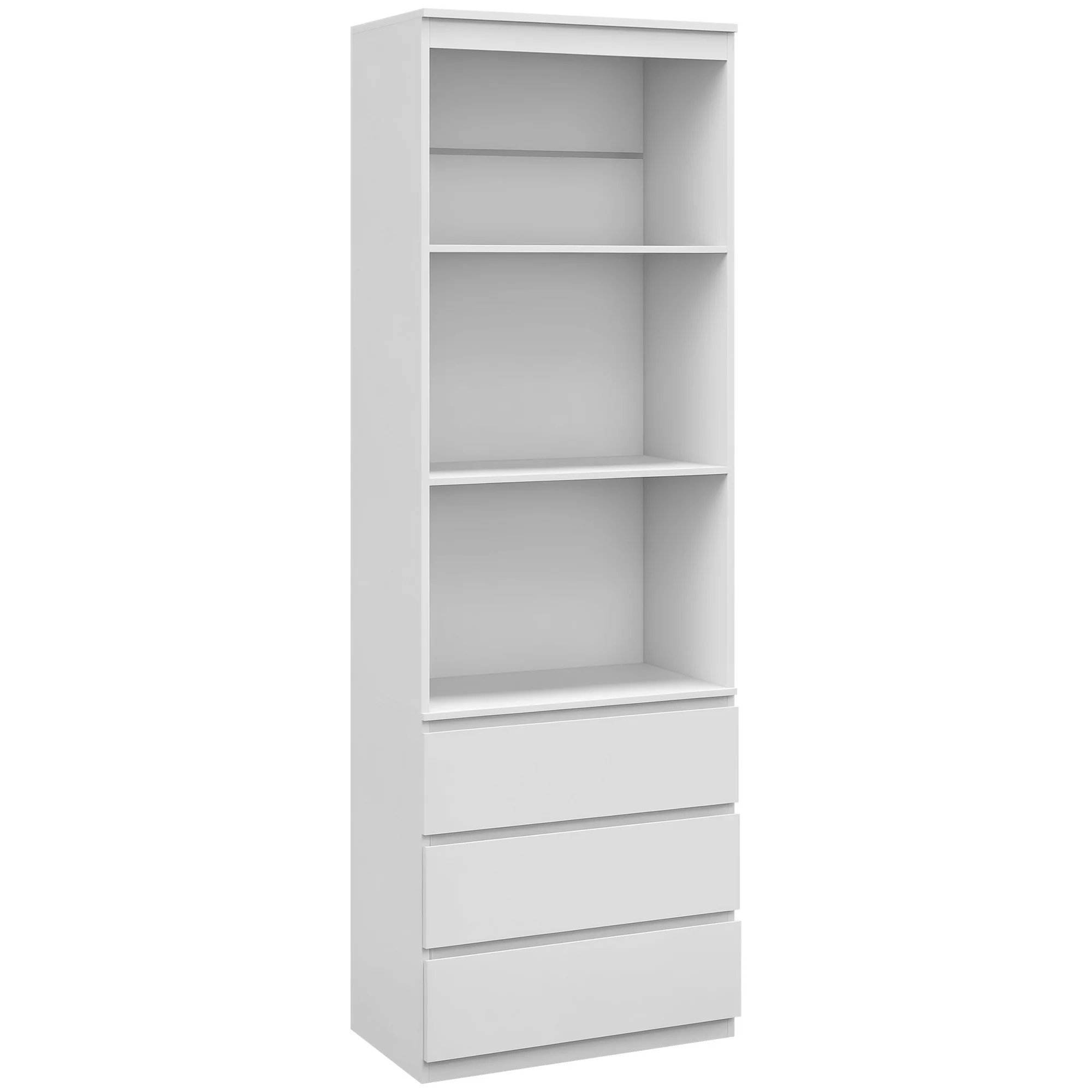 Bibliothèque meuble de rangement haute de 180 cm avec 3 étagères et 3 tiroirs en bois 60 x 35 x 180 cm blanc - Image 11