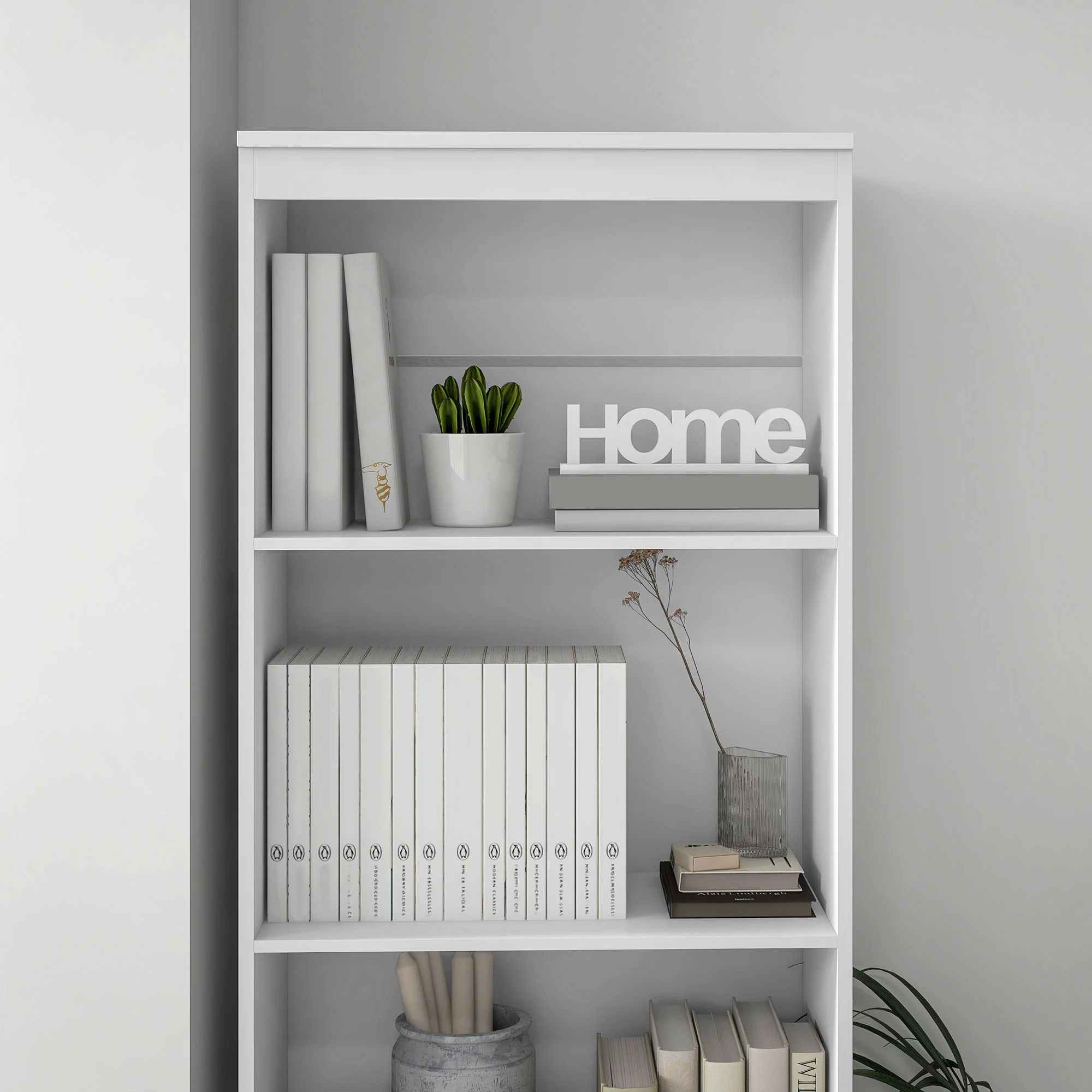 Bibliothèque meuble de rangement haute de 180 cm avec 3 étagères et 3 tiroirs en bois 60 x 35 x 180 cm blanc - Image 9