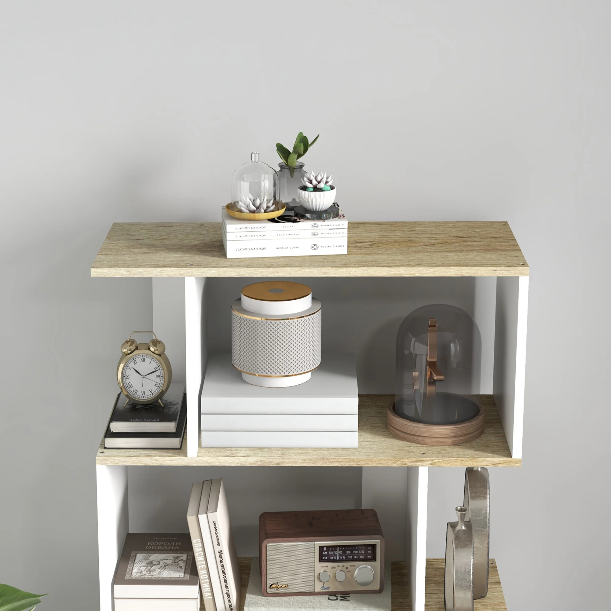 Bibliothèque meuble de rangement style scandinave avec 5 étagères anti-basculement charge 25 kg pour bureau salon chambre 70x29,5x163 cm aspect bois et blanc - Image 10