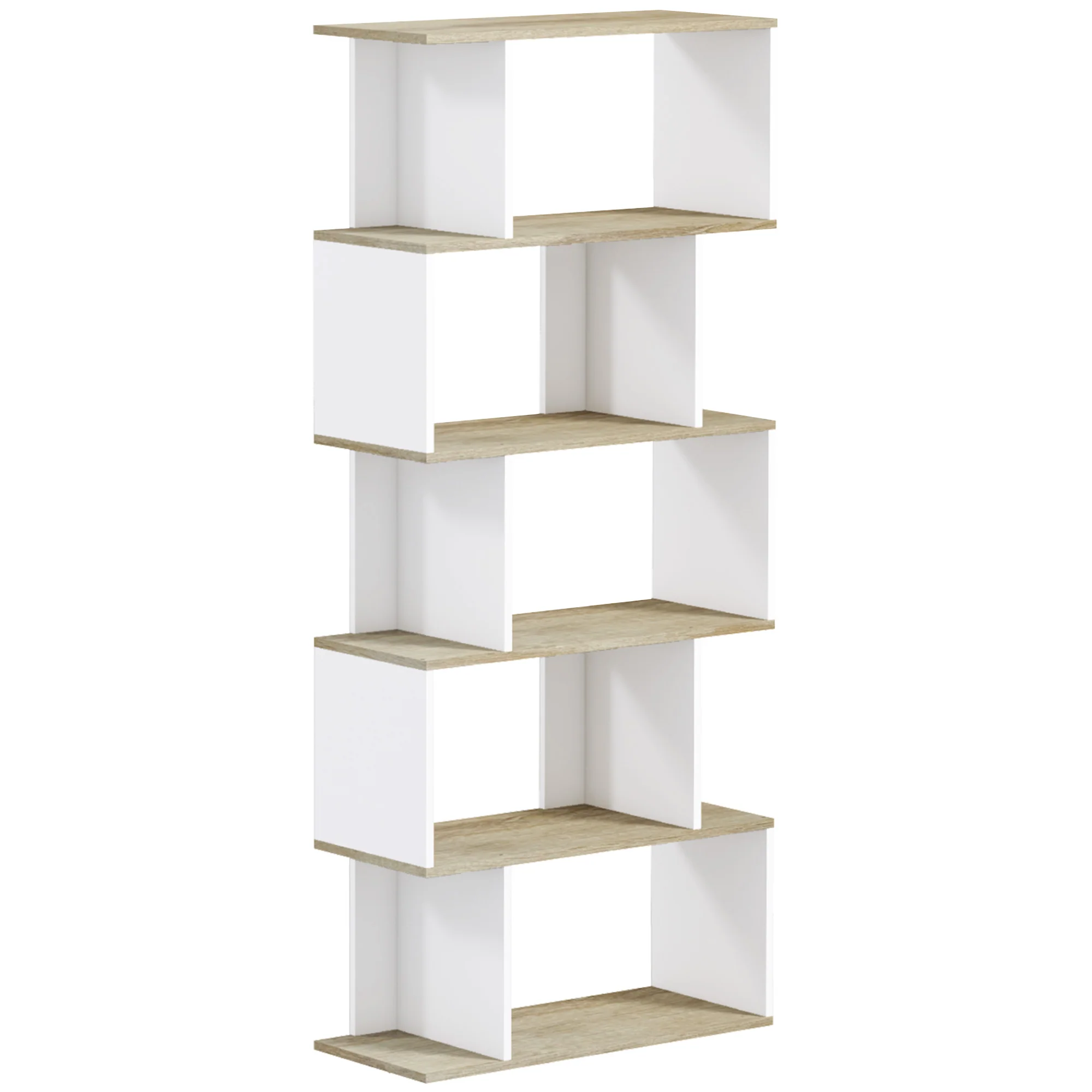 Bibliothèque meuble de rangement style scandinave avec 5 étagères anti-basculement charge 25 kg pour bureau salon chambre 70x29,5x163 cm aspect bois et blanc - Image 11