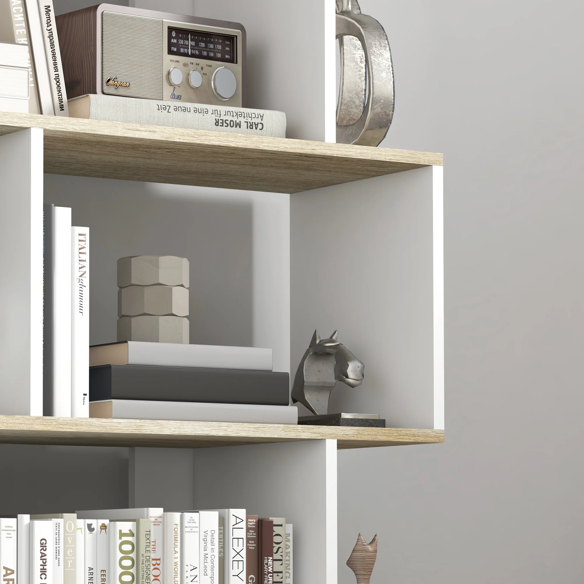 Bibliothèque meuble de rangement style scandinave avec 5 étagères anti-basculement charge 25 kg pour bureau salon chambre 70x29,5x163 cm aspect bois et blanc - Image 8