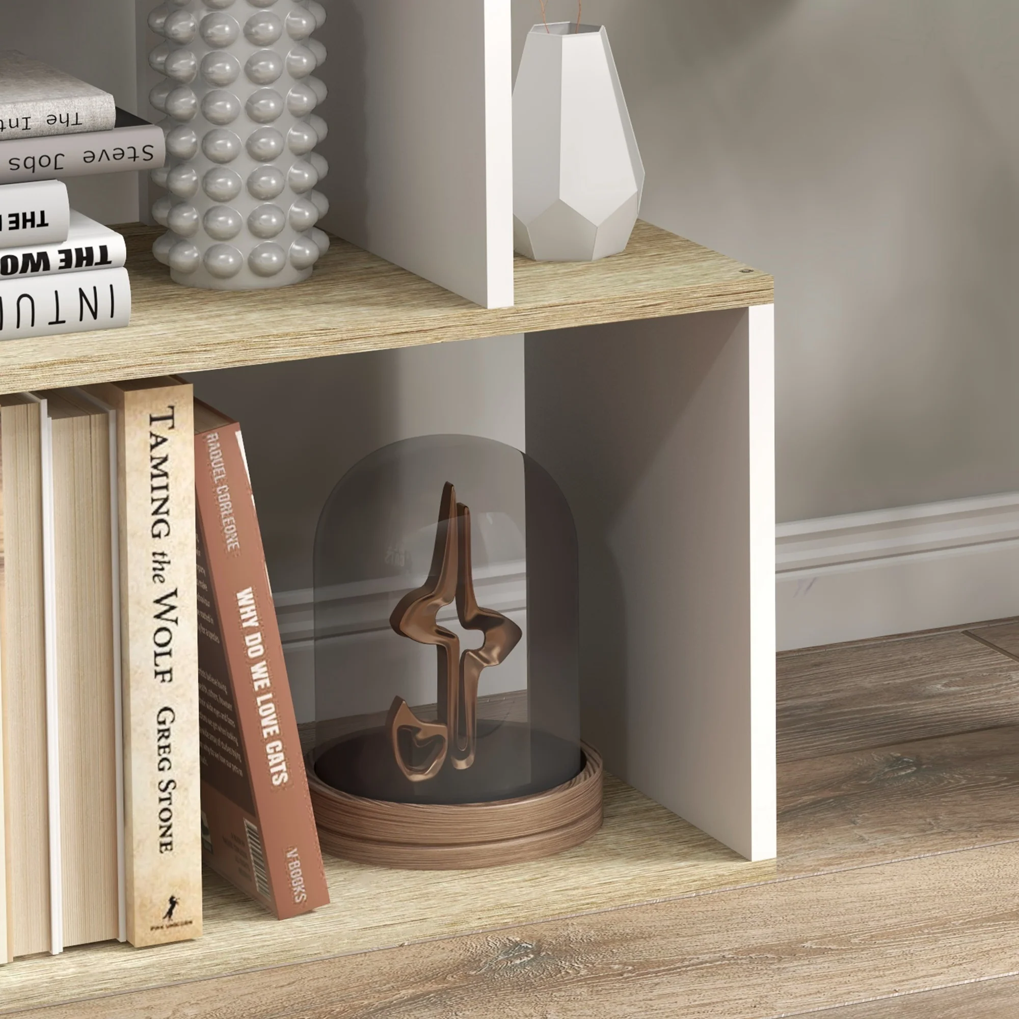 Bibliothèque meuble de rangement style scandinave avec 5 étagères anti-basculement charge 25 kg pour bureau salon chambre 70x29,5x163 cm aspect bois et blanc - Image 9