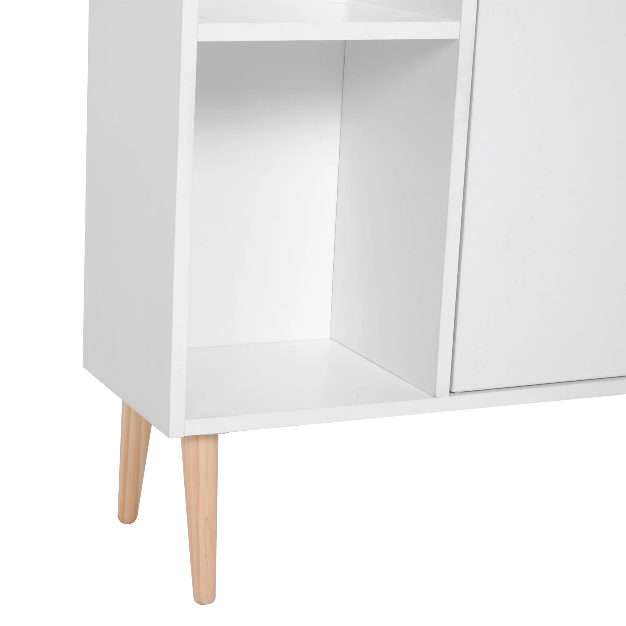 Bibliothèque scandinave meuble de rangement dim. 80L x 23,5l x 123H cm 5 niches placard 2 portes pieds effilés inclinés bois massif panneaux particules blanc - Image 8