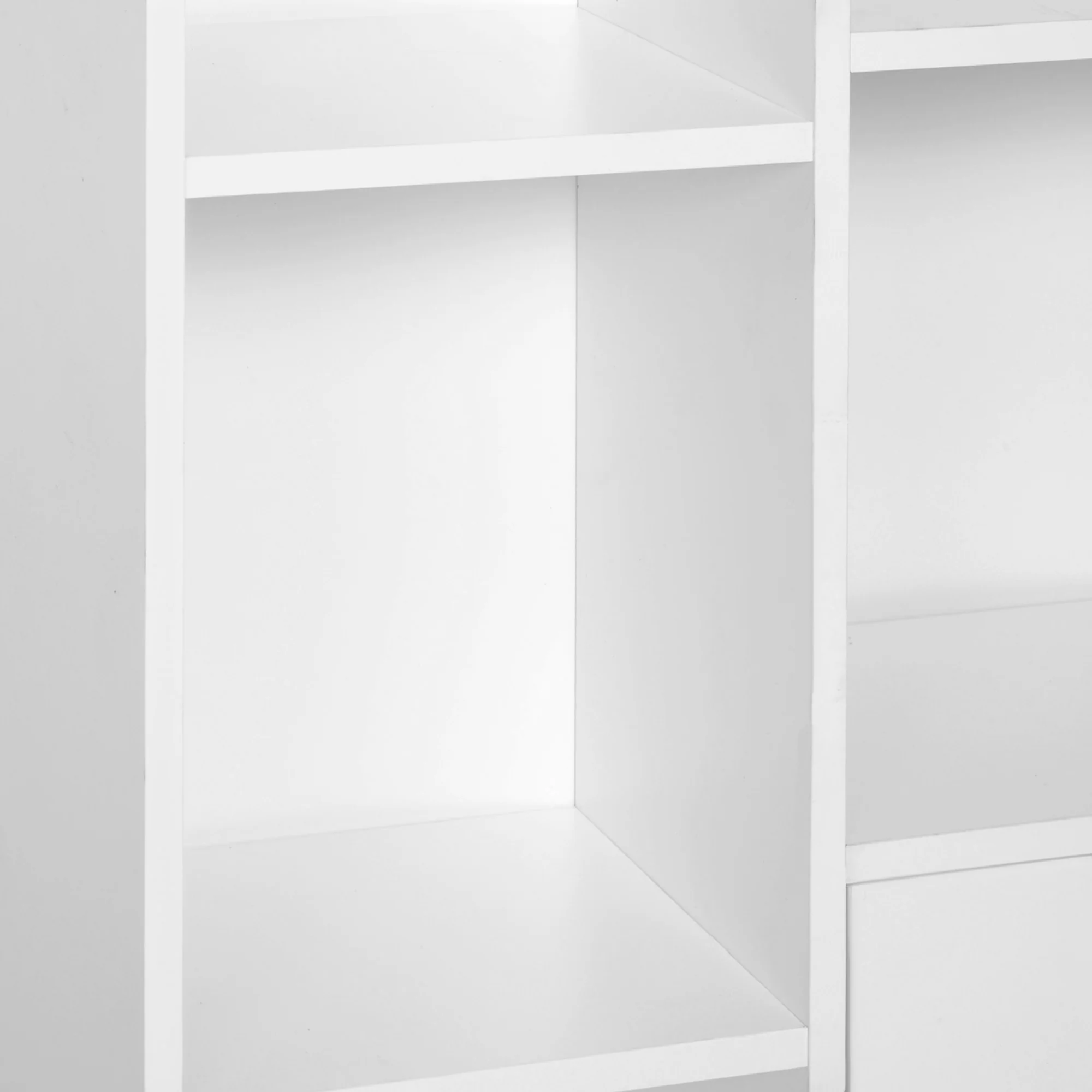 Bibliothèque scandinave meuble de rangement dim. 80L x 23,5l x 123H cm 5 niches placard 2 portes pieds effilés inclinés bois massif panneaux particules blanc - Image 9