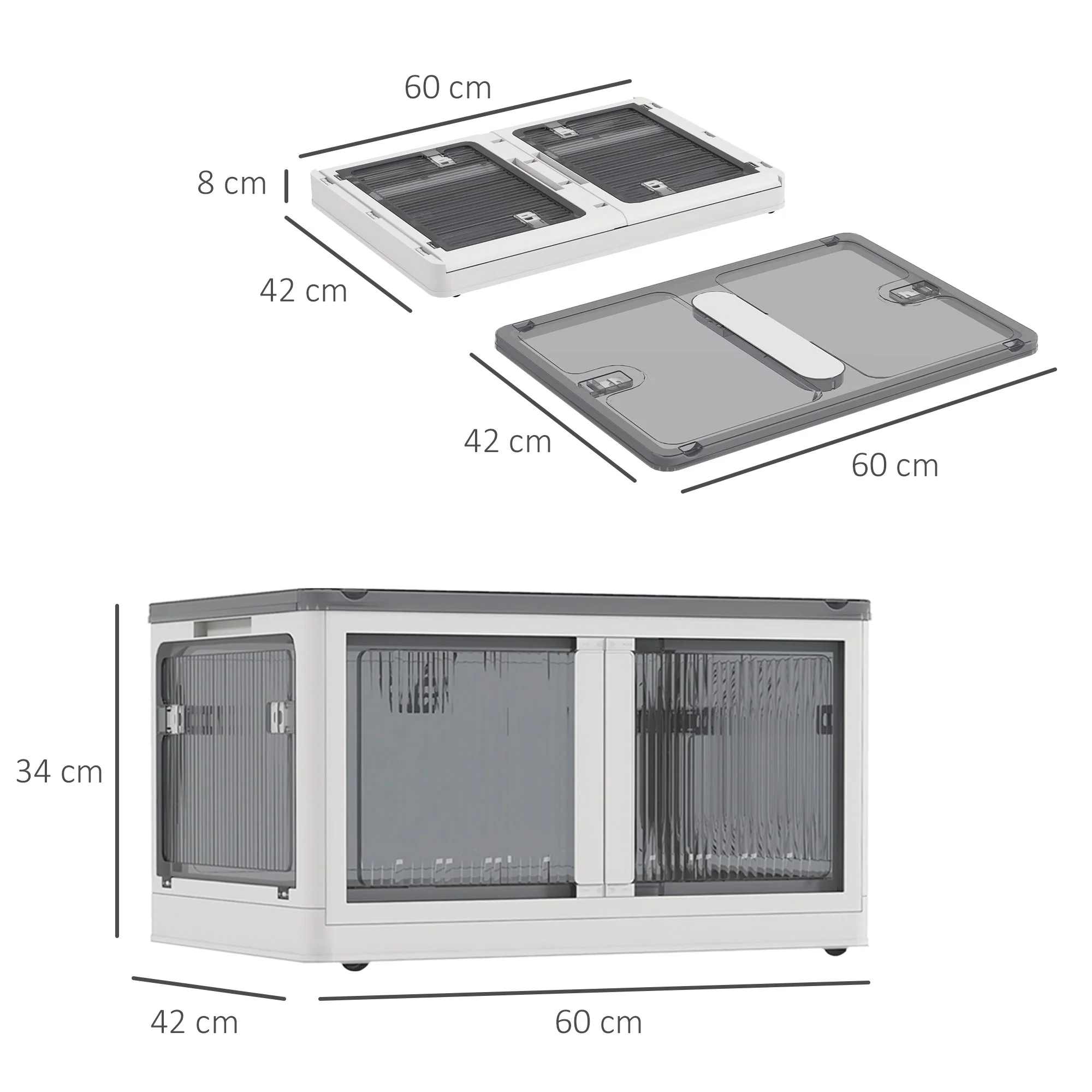 Bo?tes de rangement pliables et empilables 69L en plastique, caisses rangement 3 cubes avec couvercle et 4 roulettes, accès à 5 c?tés, pour jouets et livres, blanc - Image 4