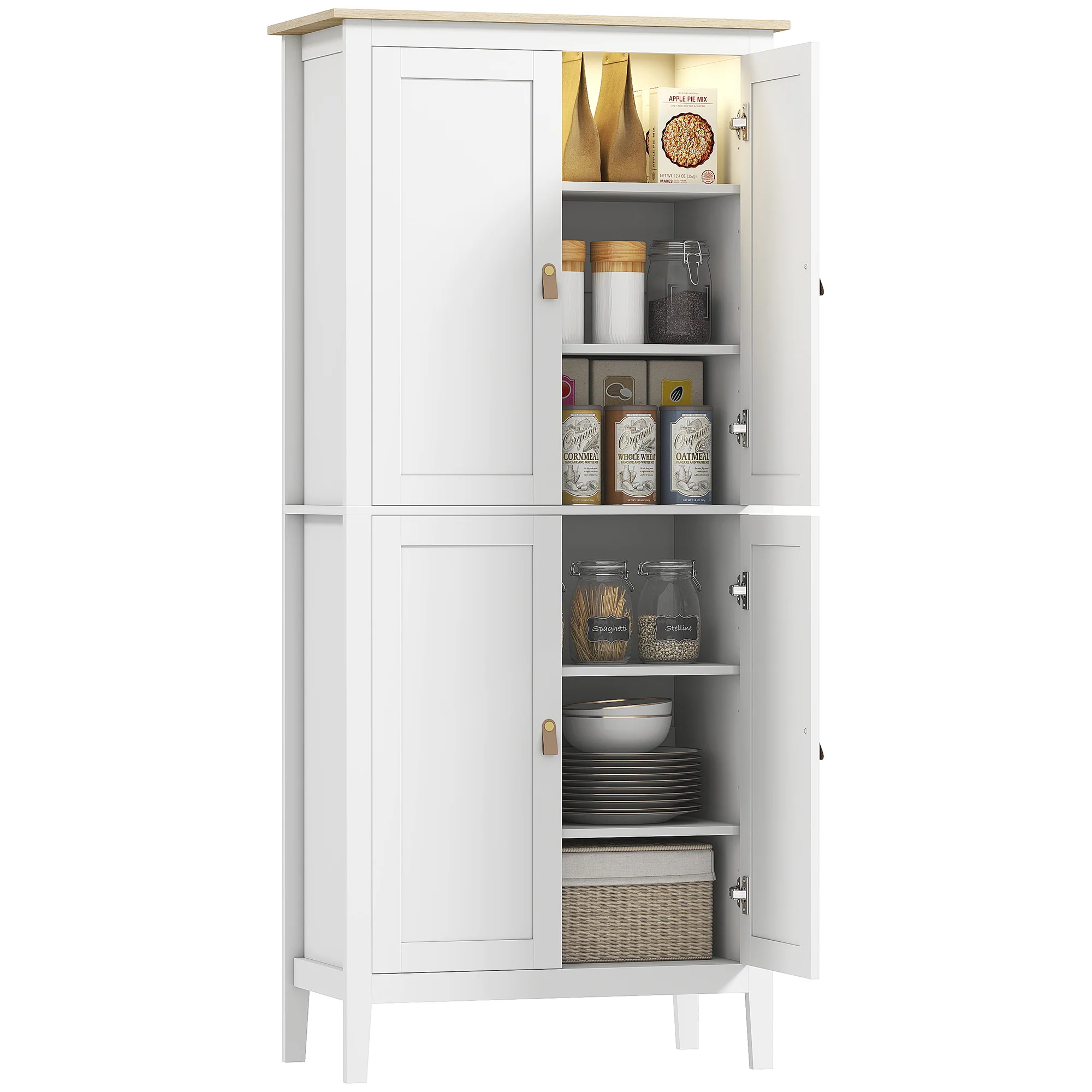 Buffet cuisine avec LED réglable et détecteur de mouvement, meuble cuisine rangement haut, meuble de rangement avec placards à double porte et étagères réglables, 80 x 40 x 176,5 cm, blanc - Image 11