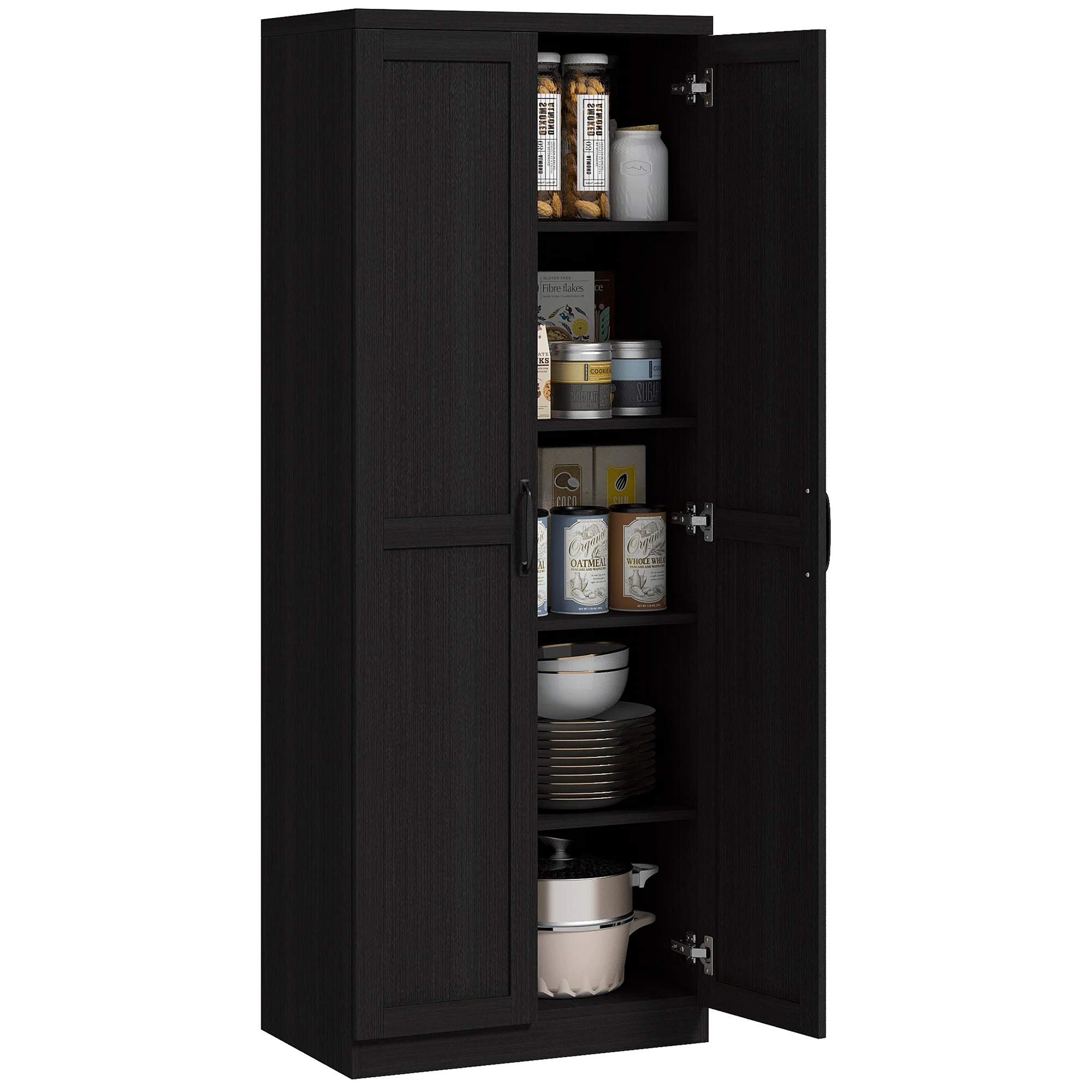 Buffet cuisine, meuble cuisine rangement, meuble de rangement, vaisselier moderne avec double porte et 2 étagères réglables, pour salle à manger, salon, 60 x 40 x 160 cm, noir - Image 11