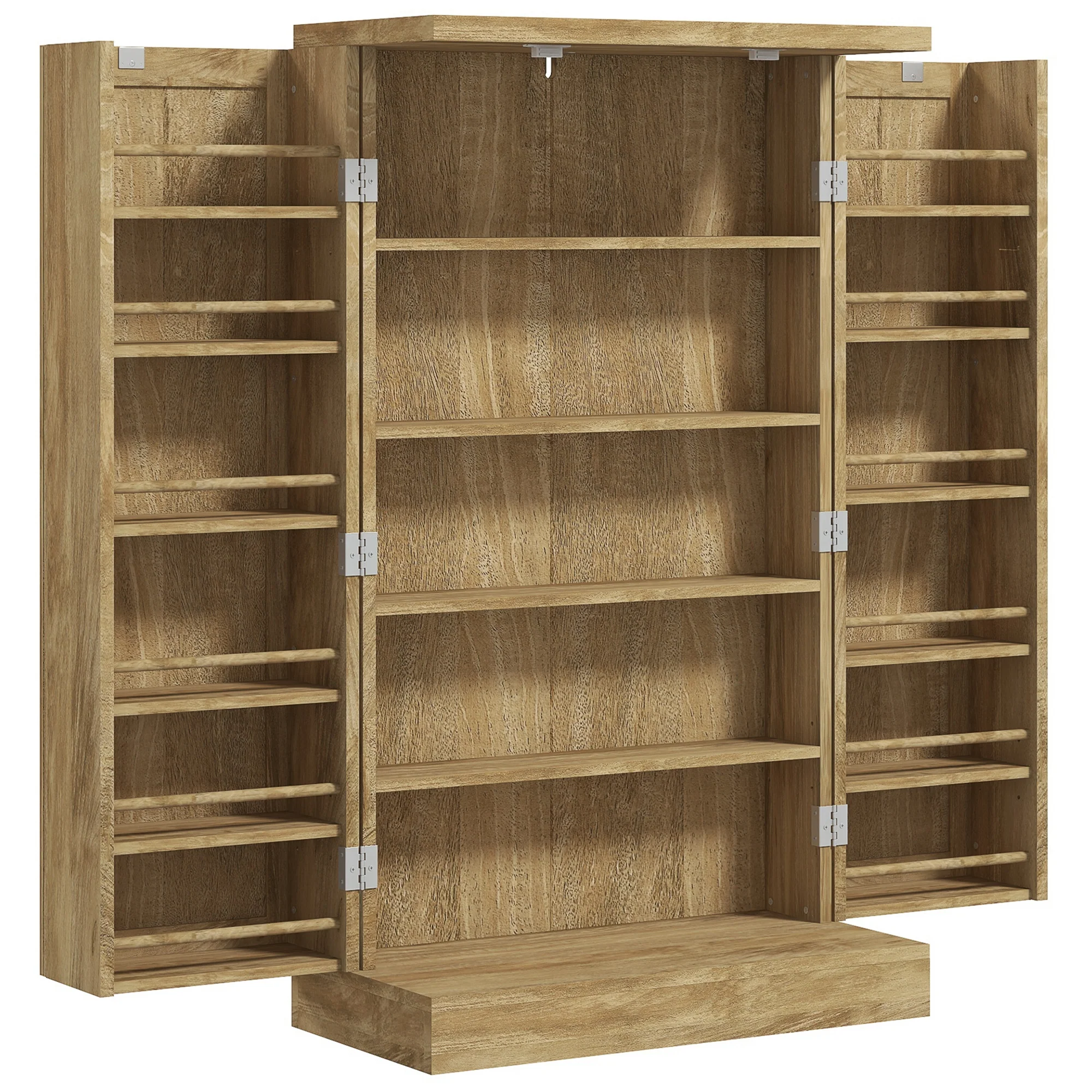 Buffet cuisine, meuble cuisine rangement, vaisselier moderne avec 12 étagères à portes, étagères réglables et double porte en rotin, pour salle à manger, salon, 60x30x104cm, effet bois naturel - Image 2