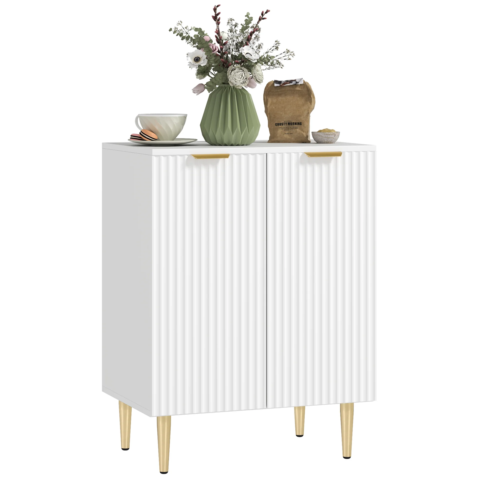 Buffet cuisine, meuble de rangement, avec 2 portes, étagère réglable, pieds métalliques surélevés, pour cuisine, salon, 60 x 40 x 80 cm, blanc - Image 11