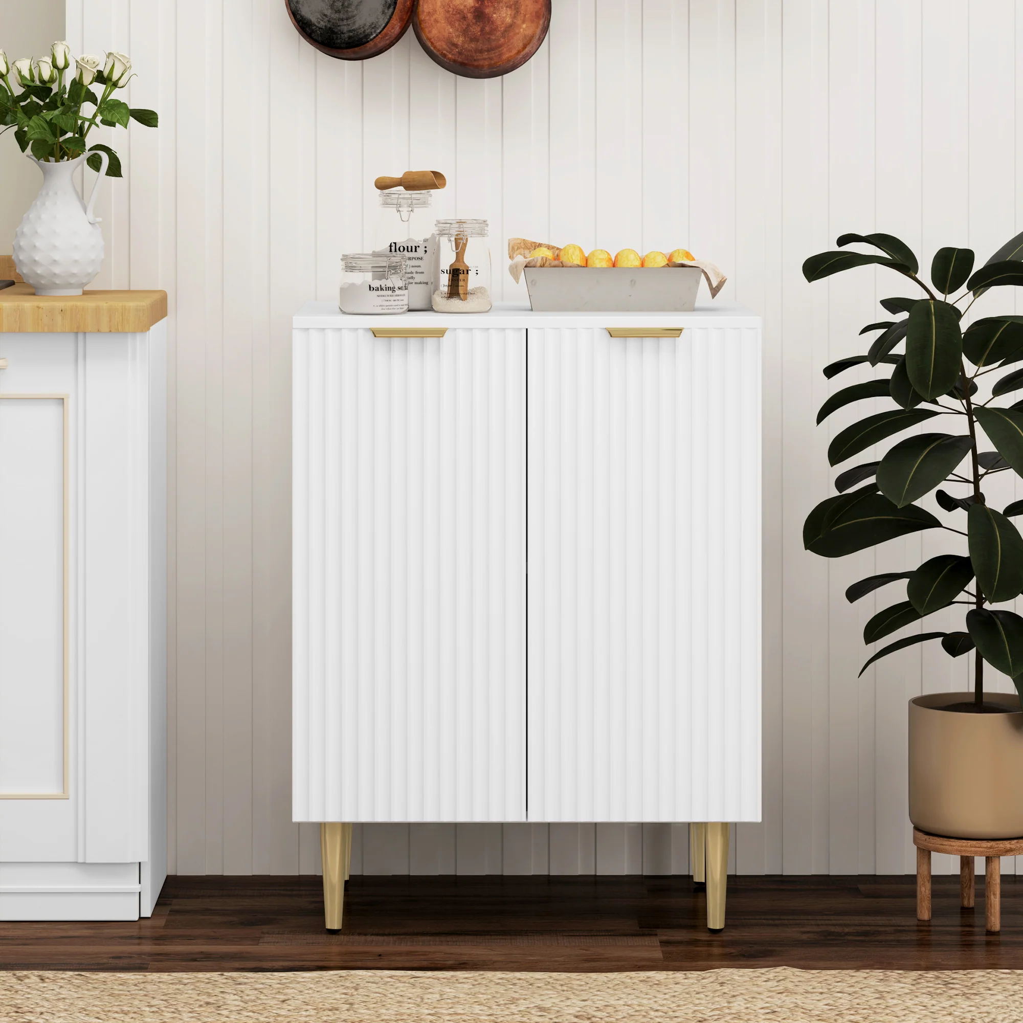 Buffet cuisine, meuble de rangement, avec 2 portes, étagère réglable, pieds métalliques surélevés, pour cuisine, salon, 60 x 40 x 80 cm, blanc - Image 3