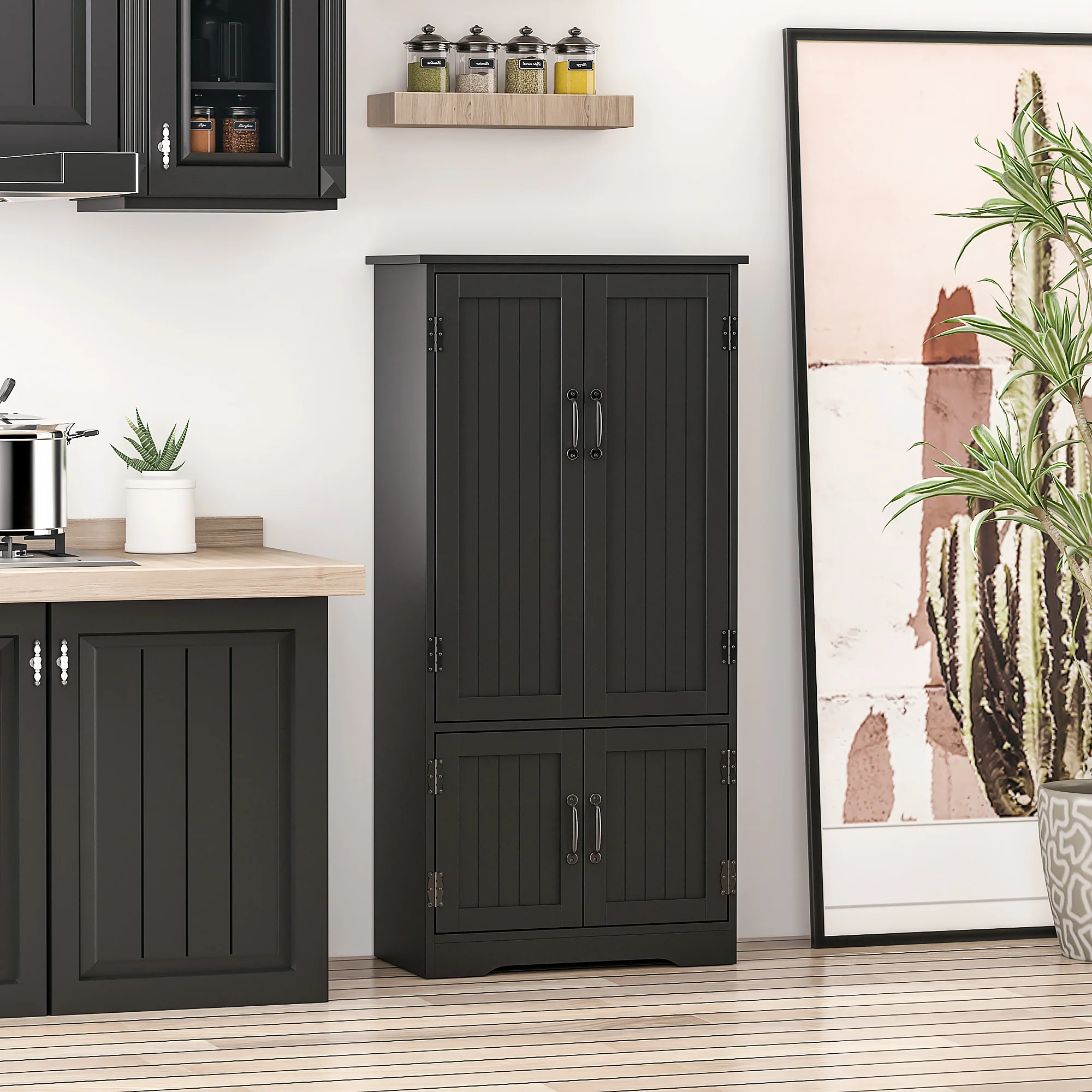 Buffet de cuisine armoire de cuisine contemporaine multi-rangements 2 placards 3 étagères MDF panneaux particules noir - Image 3