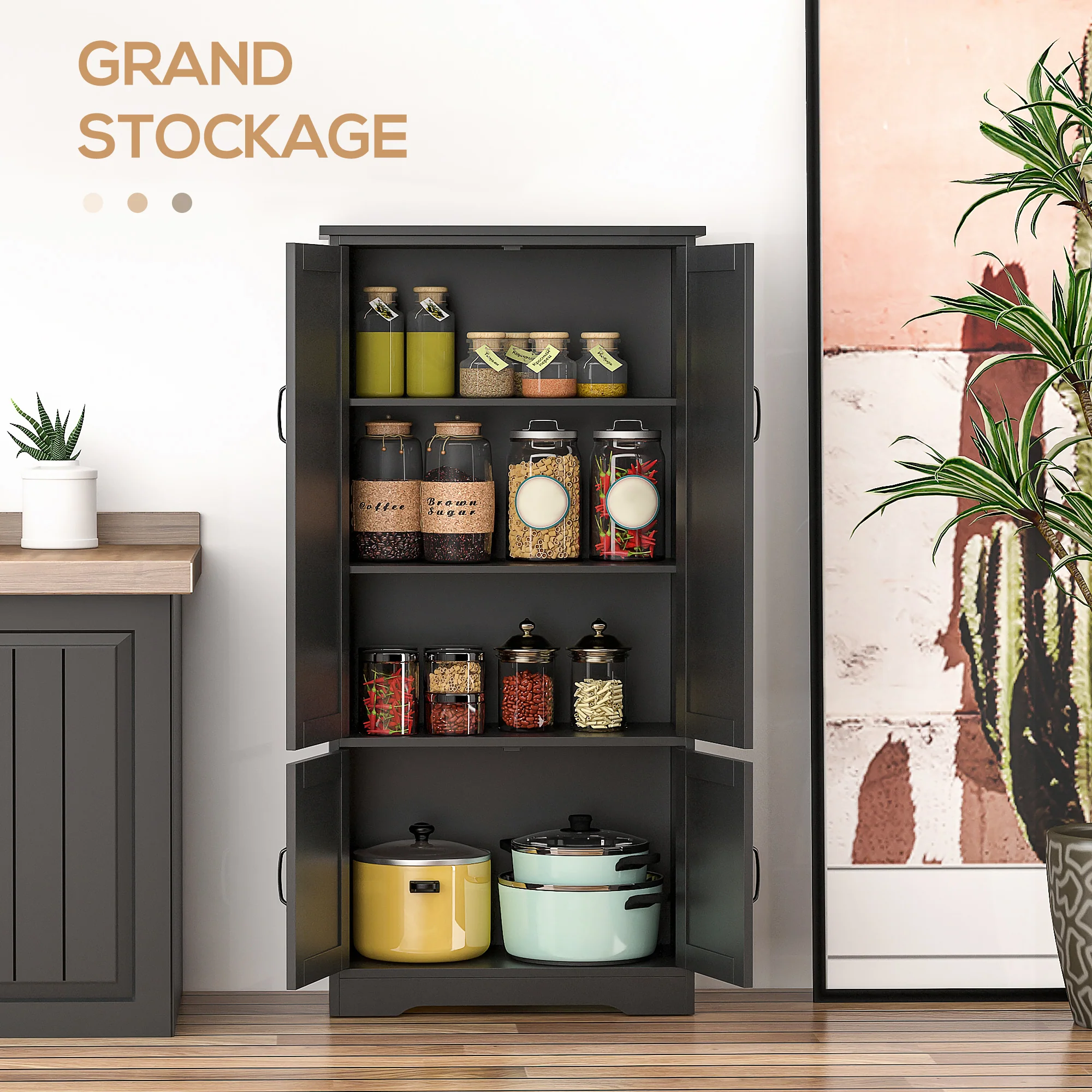 Buffet de cuisine armoire de cuisine contemporaine multi-rangements 2 placards 3 étagères MDF panneaux particules noir - Image 5
