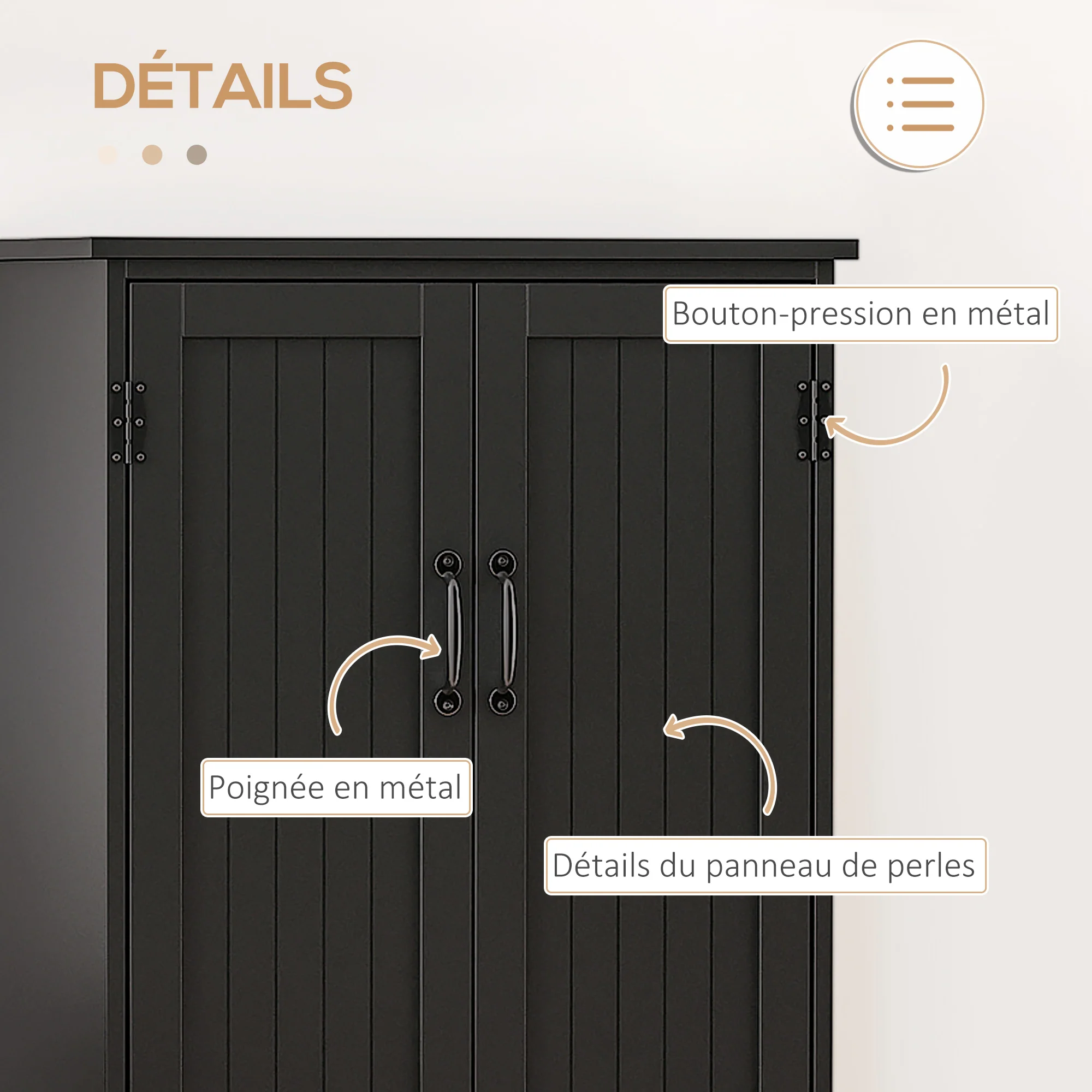 Buffet de cuisine armoire de cuisine contemporaine multi-rangements 2 placards 3 étagères MDF panneaux particules noir - Image 6