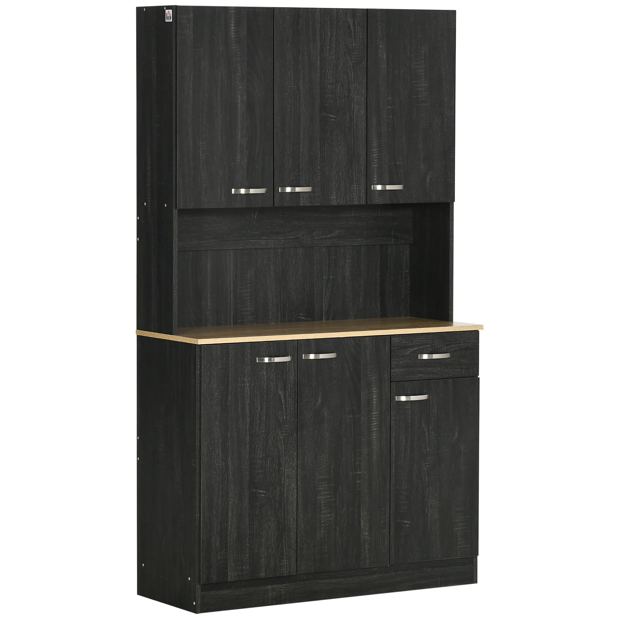 Buffet de cuisine armoire de cuisine contemporaine multi-rangements 6 portes 1 tiroir + grand plateau dim. 101L x 39l x 180H cm en bois noir - Image 11