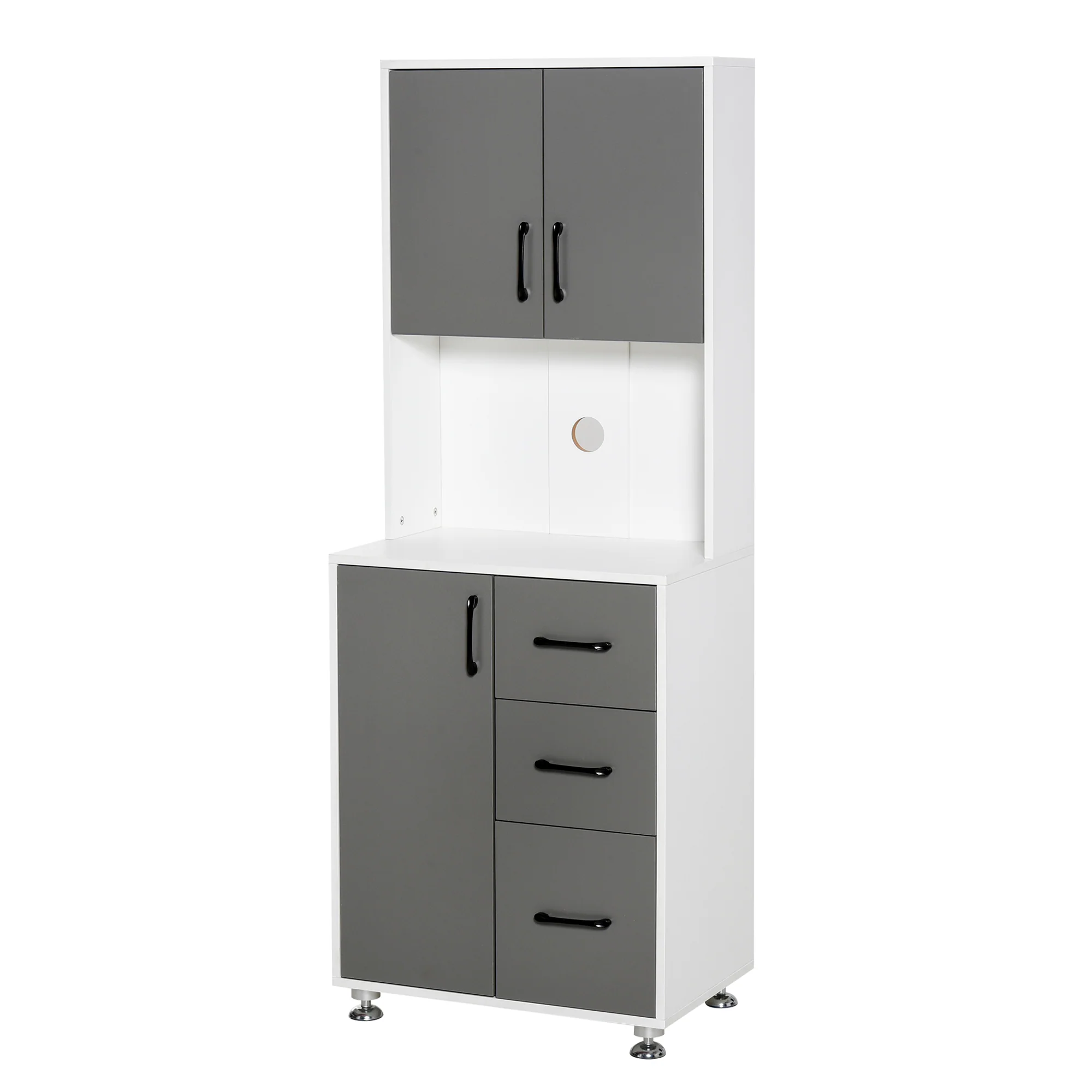 Buffet de cuisine armoire de cuisine multi-rangements 2 + 1 porte 3 tiroirs + grand plateau dim. 60L x 40l x 160H cm bicolore gris blanc