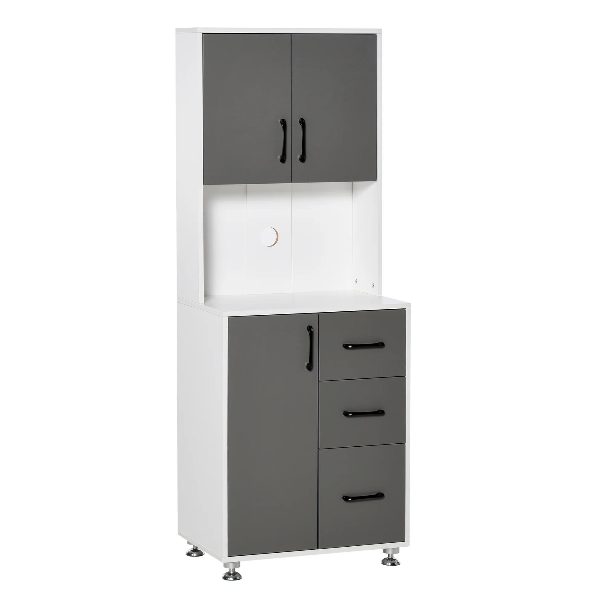 Buffet de cuisine armoire de cuisine multi-rangements 2 + 1 porte 3 tiroirs + grand plateau dim. 60L x 40l x 160H cm bicolore gris blanc - Image 2