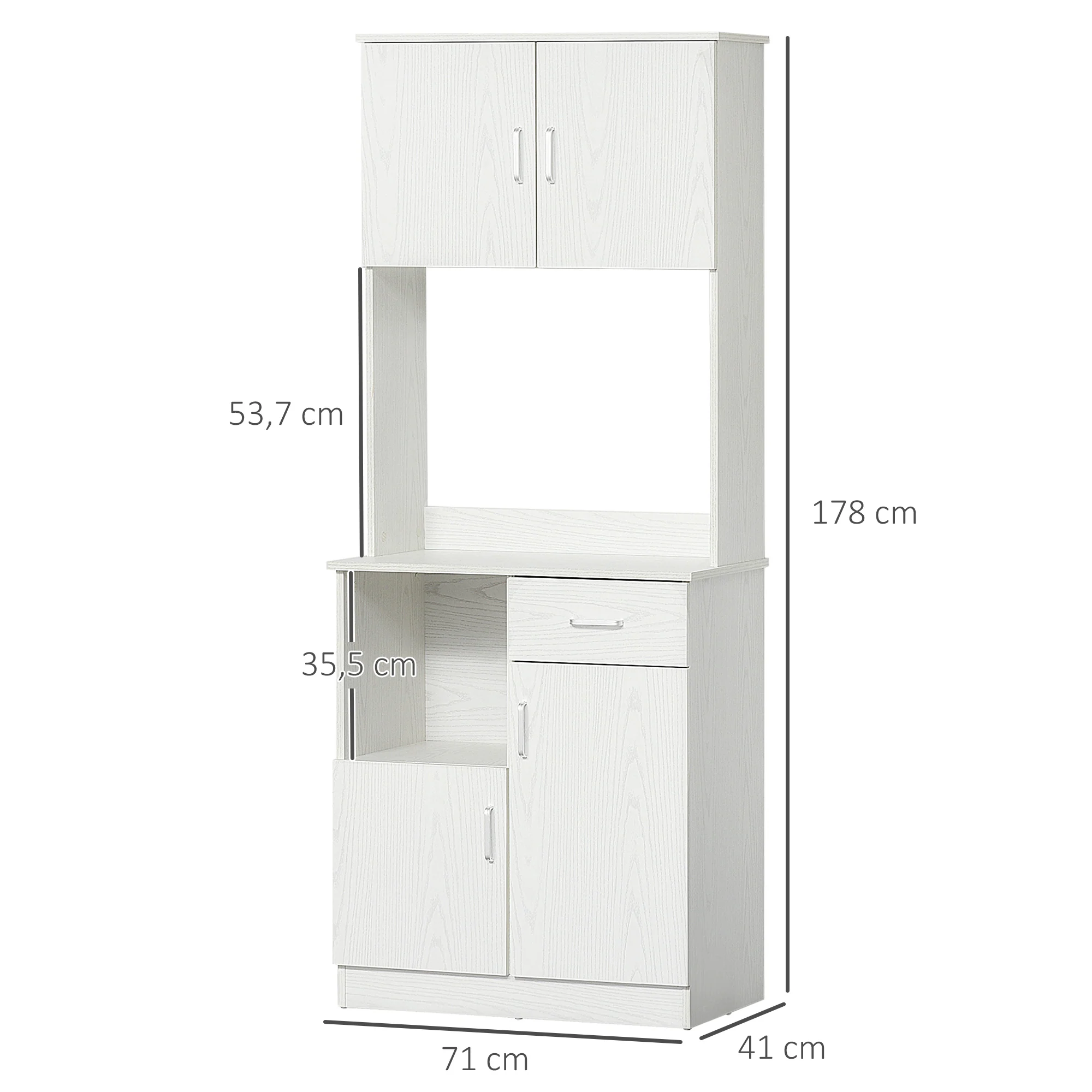 Buffet de cuisine armoire de cuisine multi-rangements 4 portes 1 tiroirs étagère + grand plateau 71 x 41 x 178 cm MDF blanc - Image 4