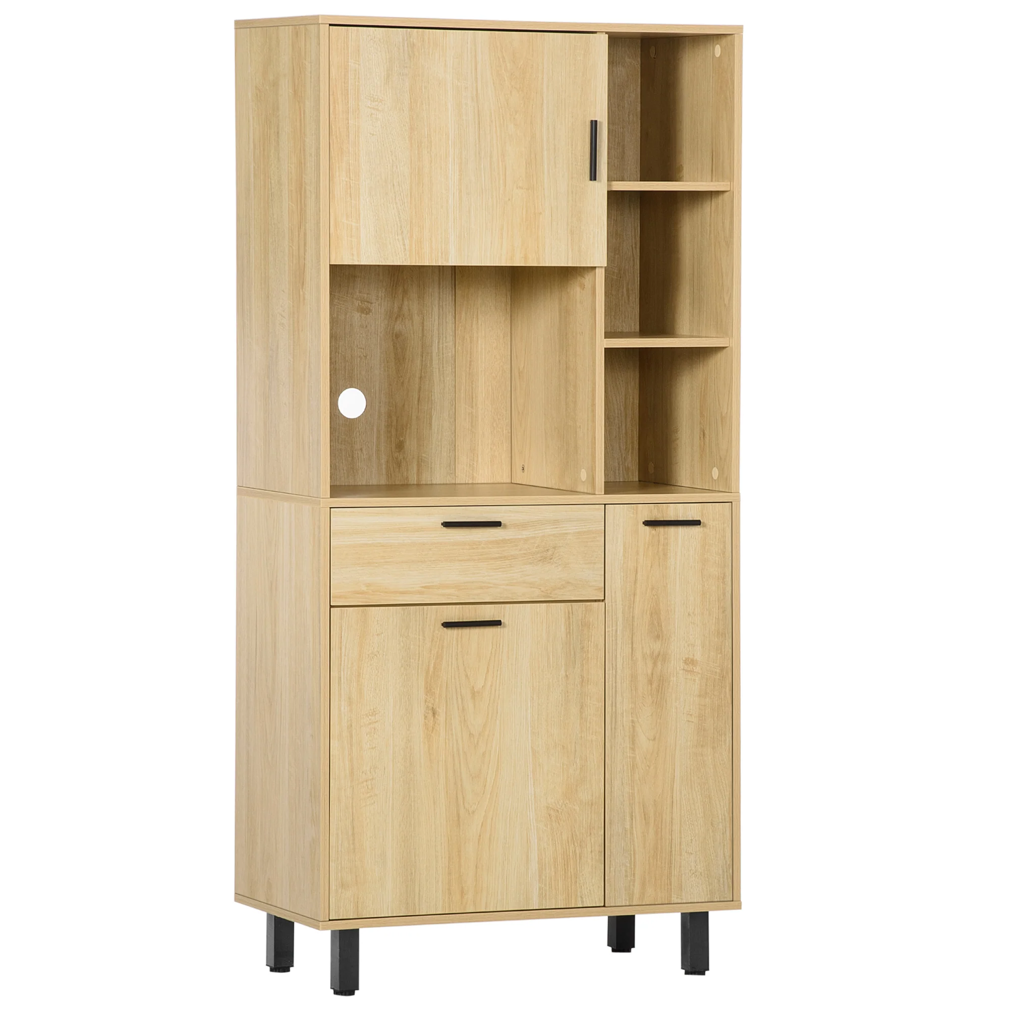 Buffet de cuisine armoire de cuisine multi-rangements avec un tiroir, 3 placards, 4 niches et passe-cables hauteur 166 cm - Image 11