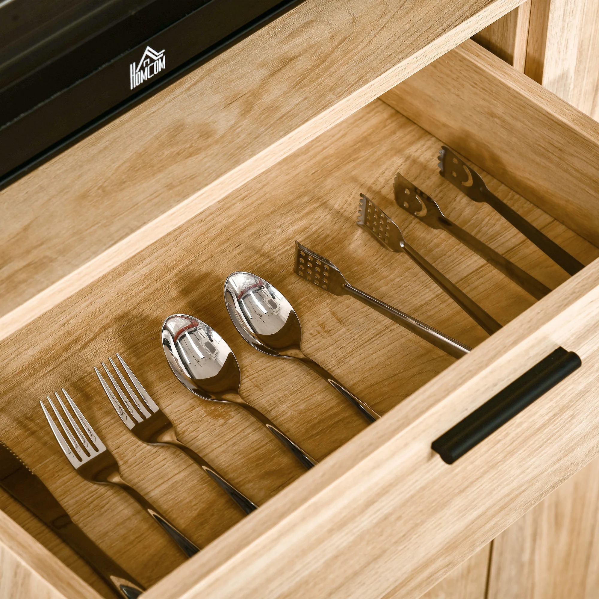Buffet de cuisine armoire de cuisine multi-rangements avec un tiroir, 3 placards, 4 niches et passe-cables hauteur 166 cm - Image 9