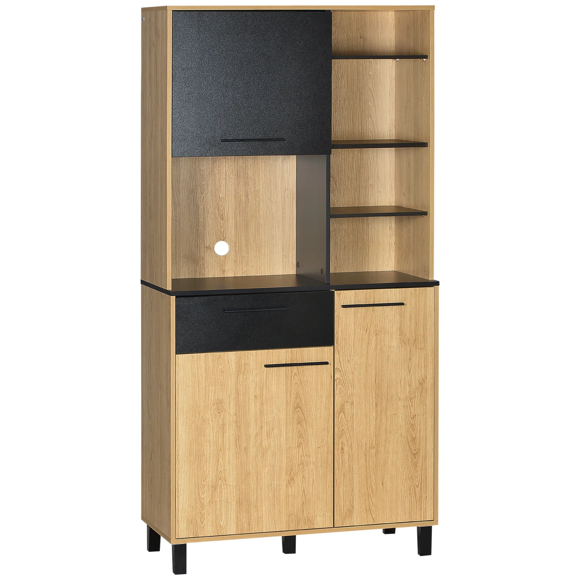 Buffet de cuisine armoire de cuisine multi-rangements avec un tiroir, 3 placards, 4 niches et passe-cables hauteur 180 cm - Image 11