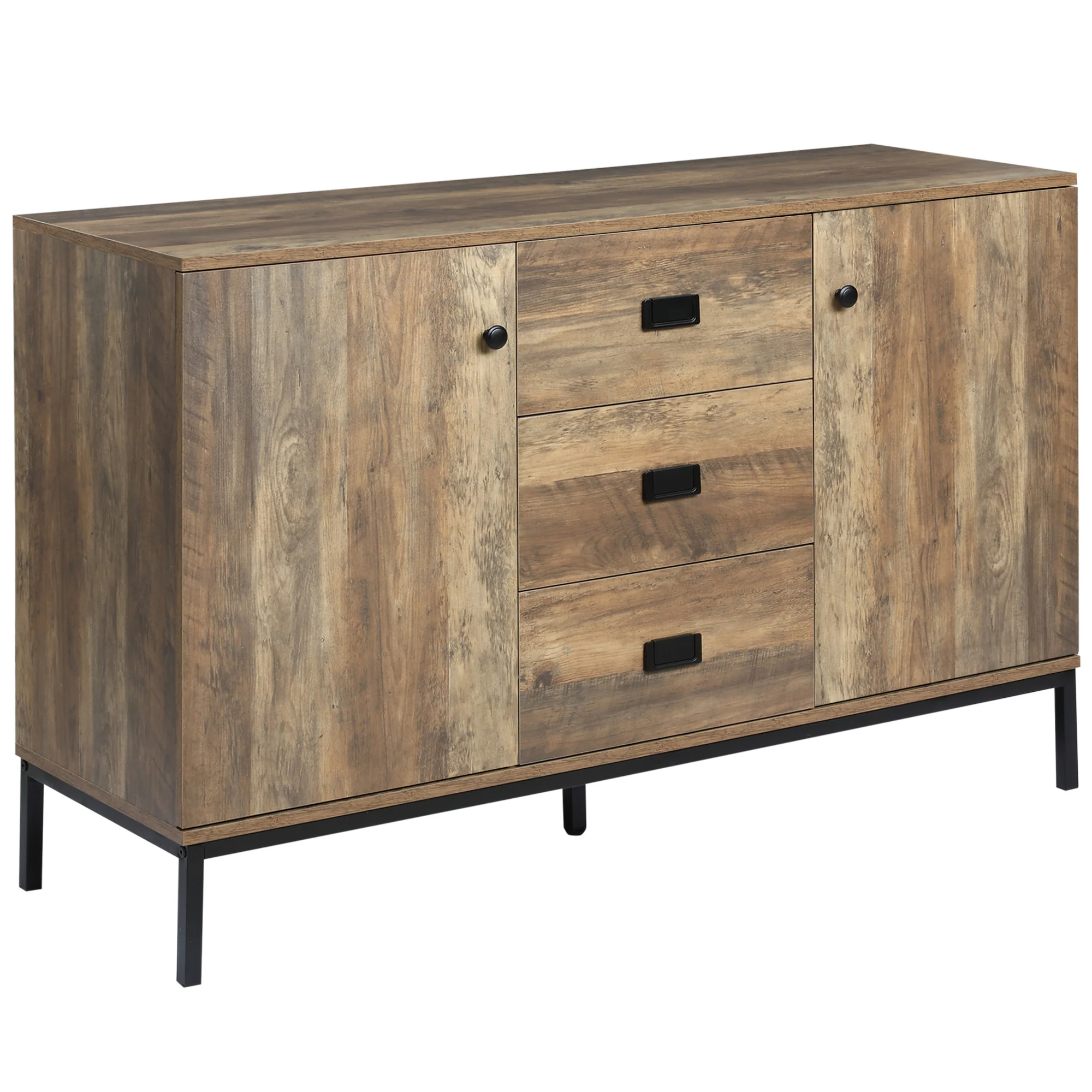 Buffet de Cuisine Meuble de Rangement 2 placards étagère réglable 3 tiroirs Style Contemporain - 120 x 39,5 x 77 cm marron - Image 2