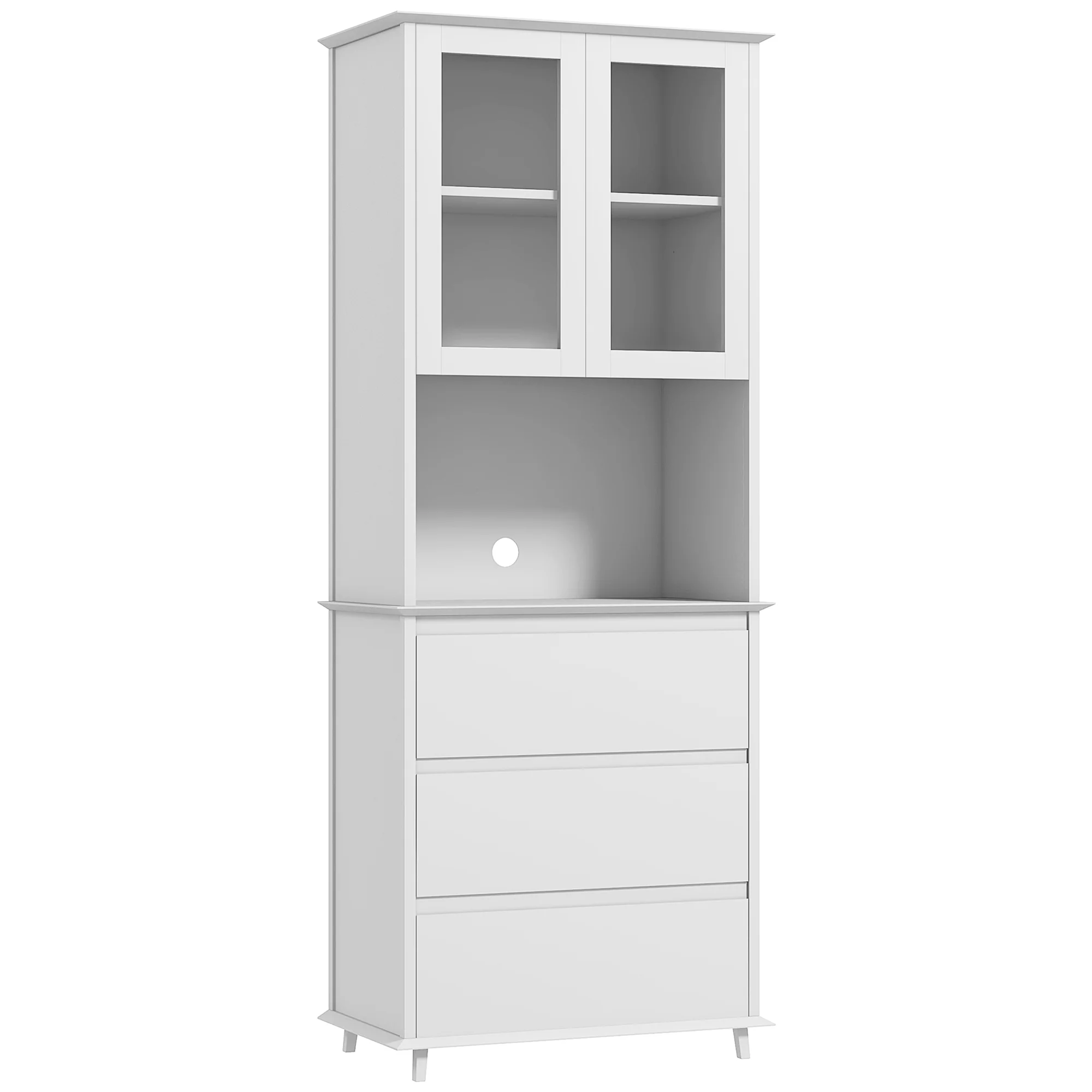 Buffet de cuisine meuble de rangement placard 2 portes 3 tiroirs et niche centrale dim. 68L x 38l x 172H cm en bois blanc - Image 11
