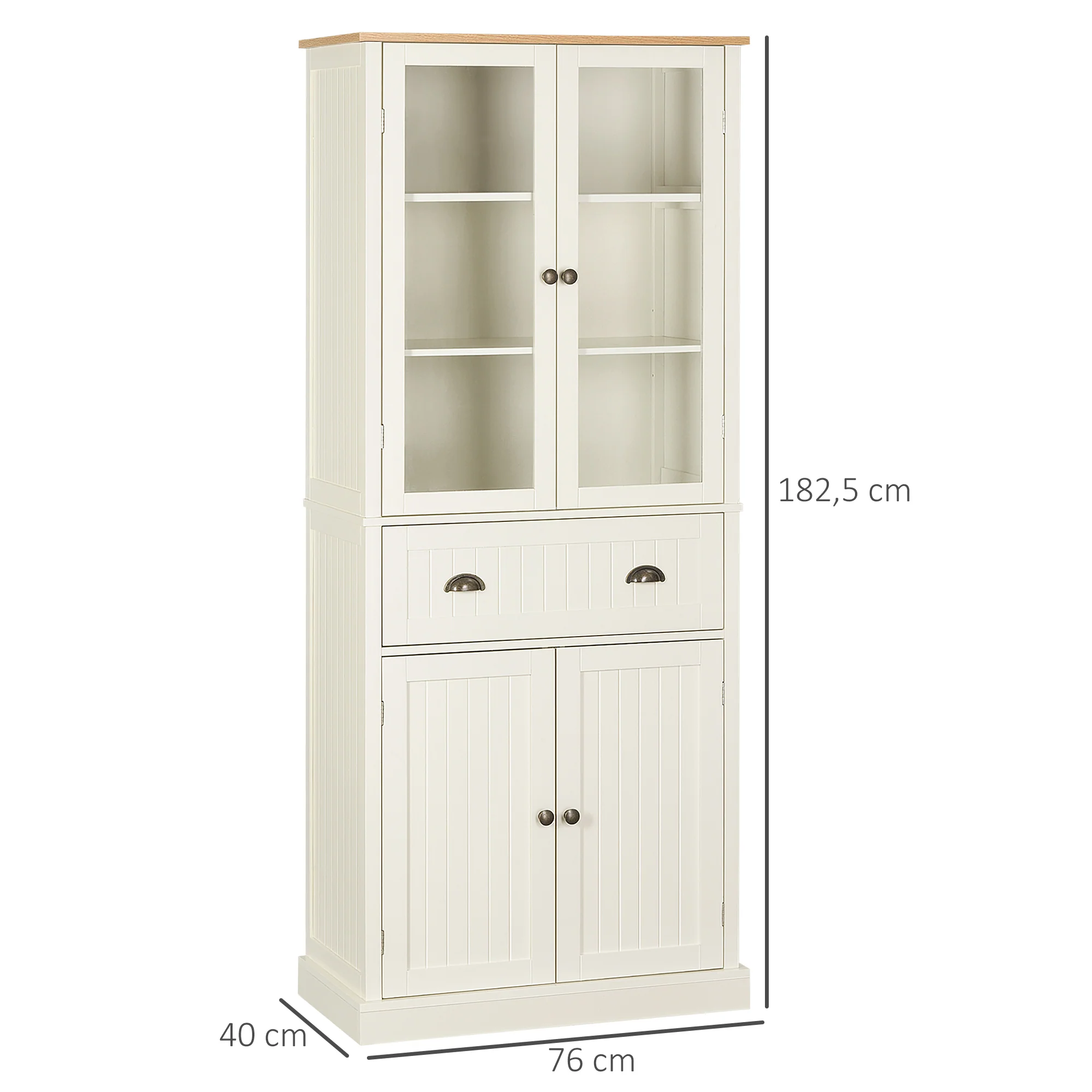 Buffet meuble cuisine rangement armoire de cuisine 4 portes dont 2 portes vitrées et 1 tiroir hauteur 182,5 cm avec étagères réglables - beige - Image 4