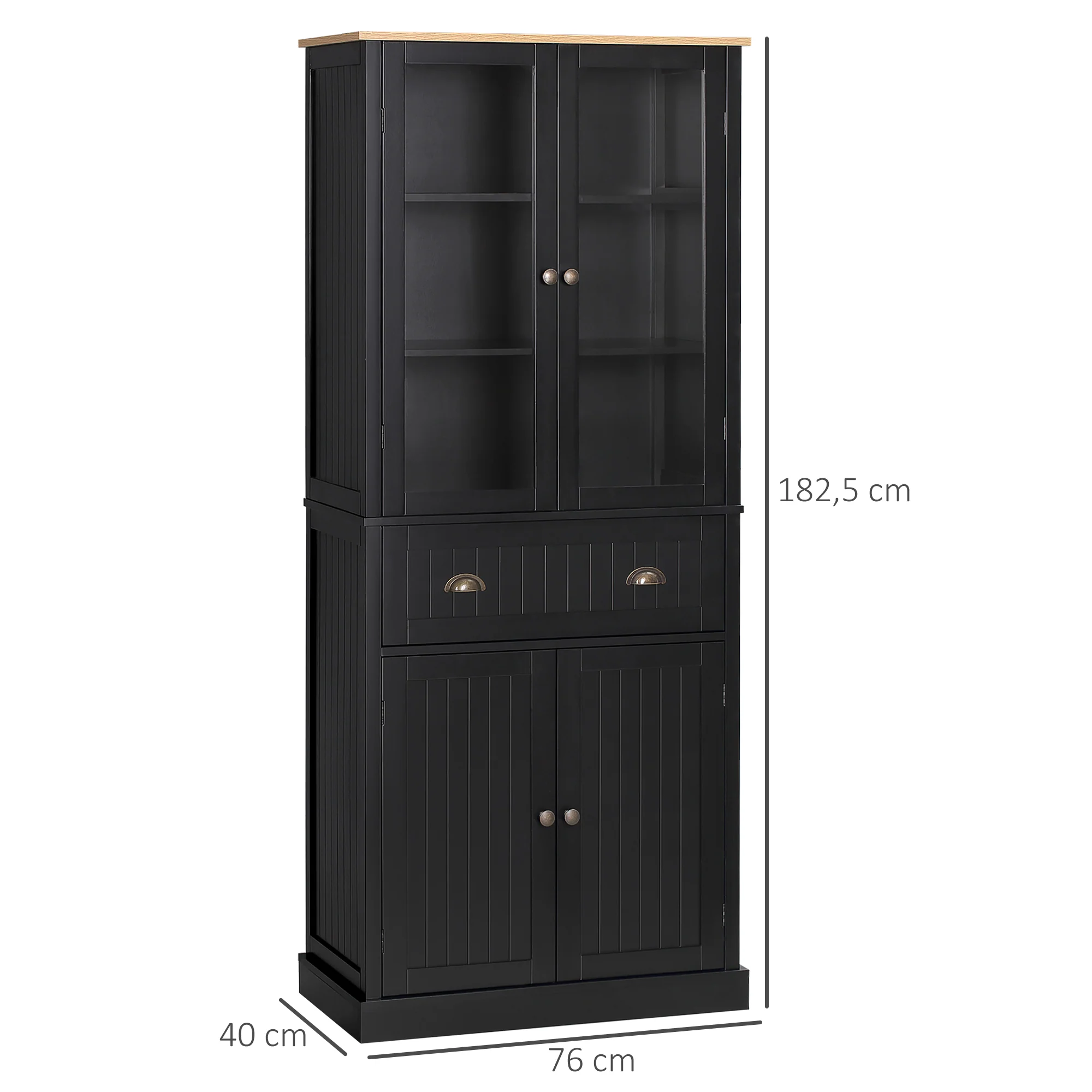 Buffet meuble cuisine rangement armoire de cuisine 4 portes dont 2 portes vitrées et 1 tiroir hauteur 182,5 cm avec étagères réglables - noir - Image 3