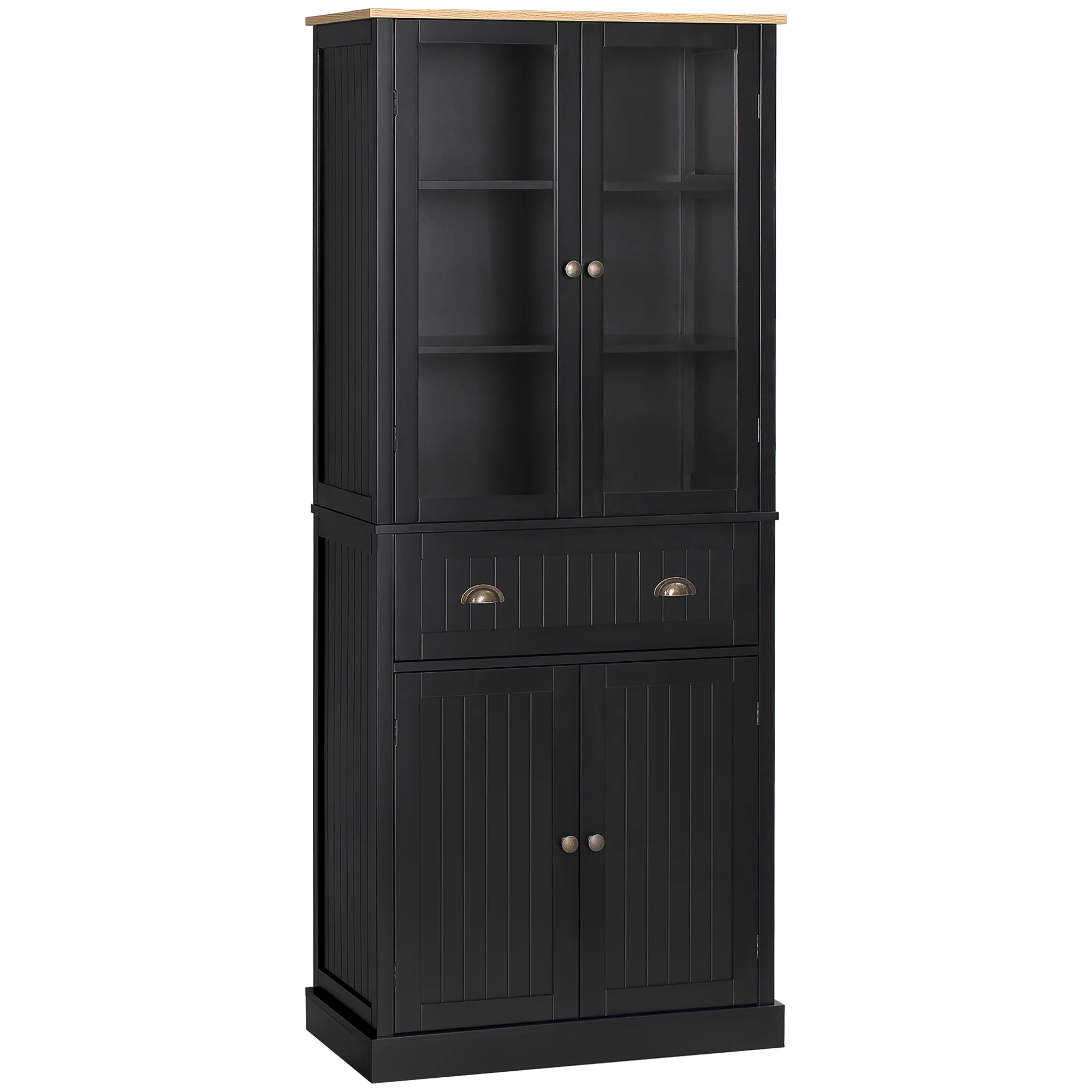 Buffet meuble cuisine rangement armoire de cuisine 4 portes dont 2 portes vitrées et 1 tiroir hauteur 182,5 cm avec étagères réglables - noir - Image 7