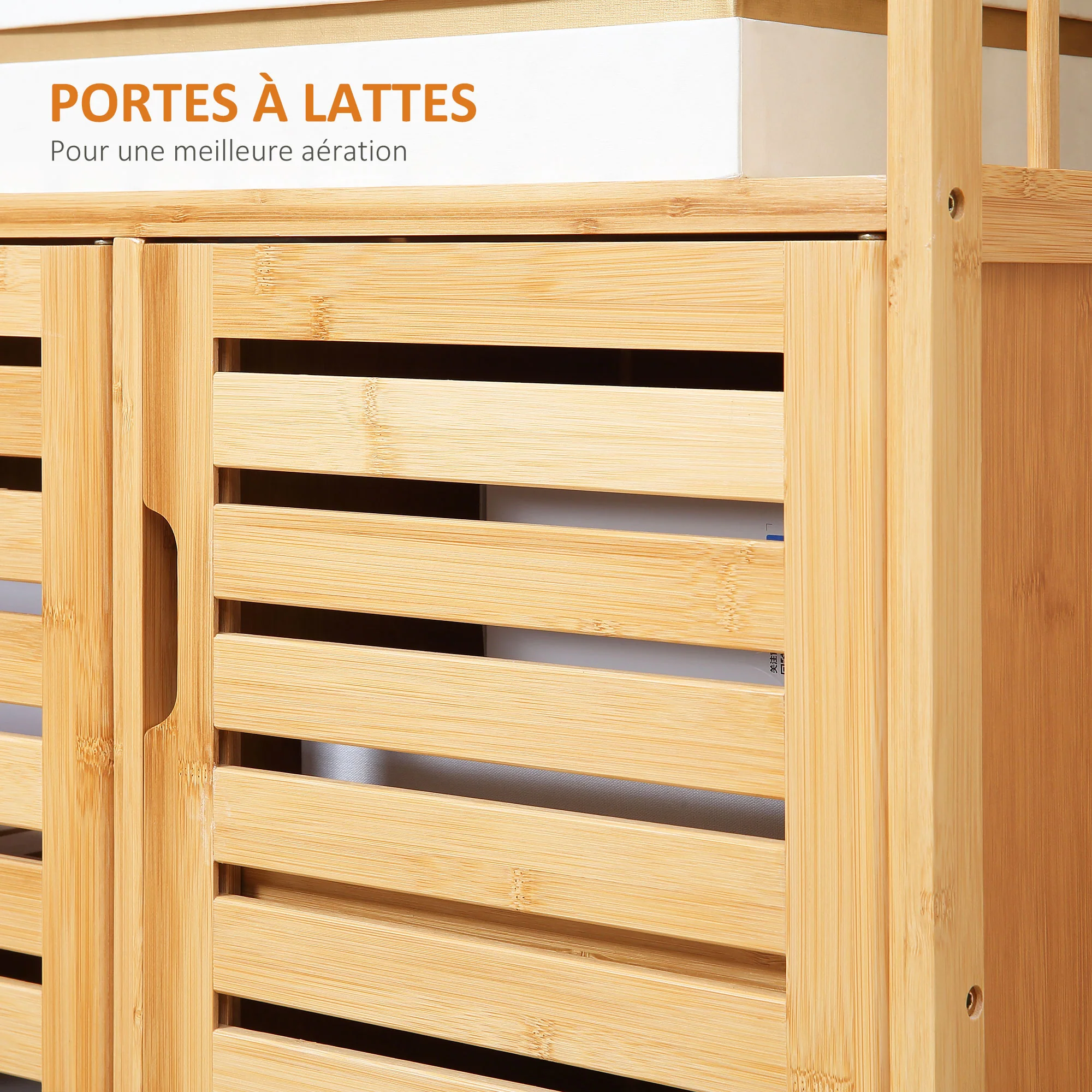 Buffet meuble de rangement en bois bambou avec 3 portes et étagères - 100 x 35 x 82 cm - Image 6