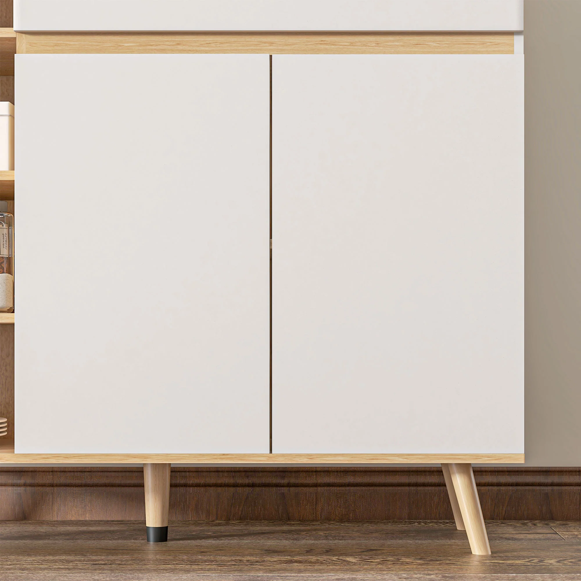 Buffet meuble de rangement étagères réglables style scandinave avec 1 placard double porte 1 tiroir et 4 niches 119 x 40 x 102 cm blanc - Image 10