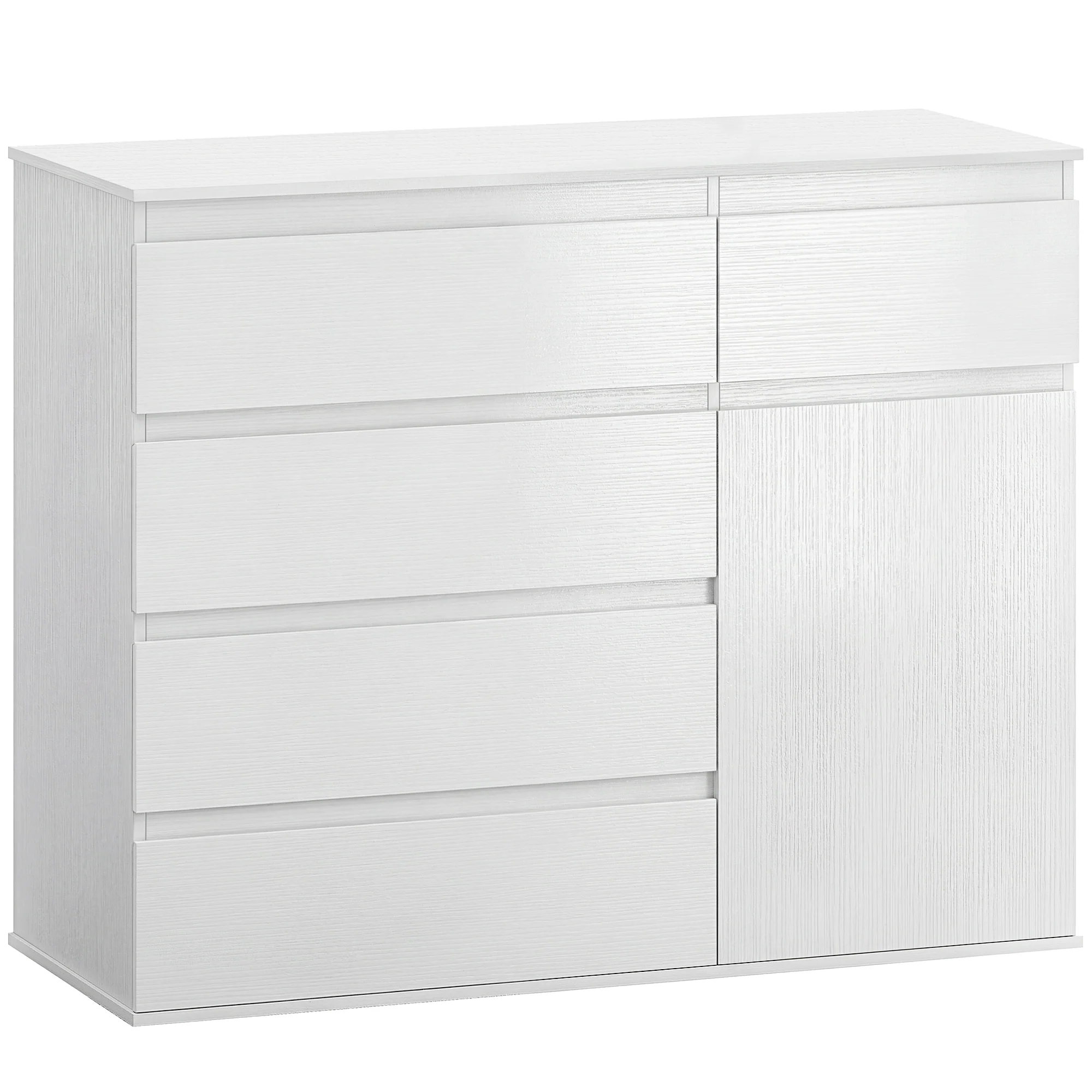 Buffet salon, meuble de rangement avec 5 tiroirs, étagère réglable et porte à fermeture douce, style moderne, buffet salle à manger et cuisine, 100 x 40 x 80 cm, blanc - Image 2