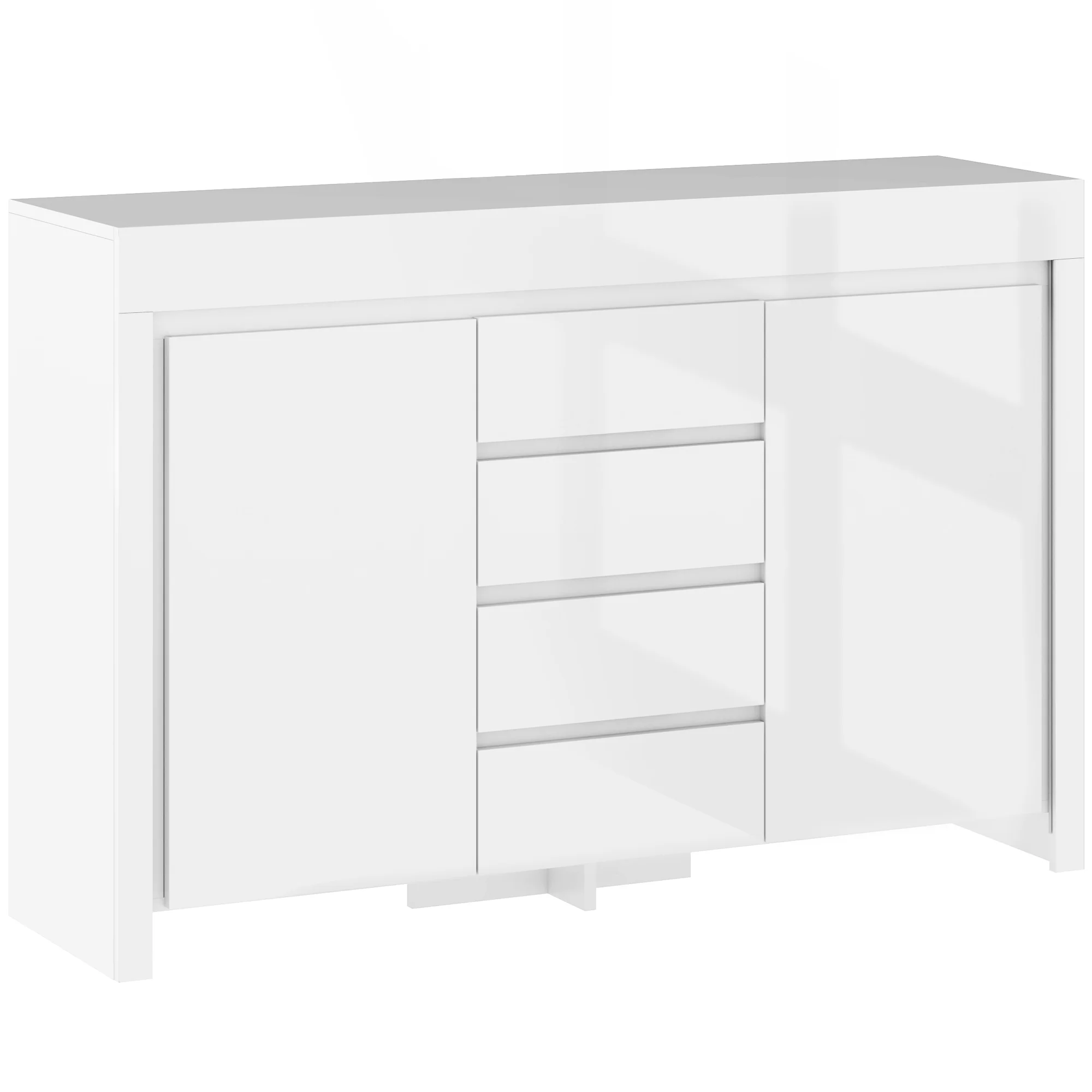 Buffet salon, meuble de rangement avec éclairage LED 4 tiroirs portes à fermeture douce et étagères réglables, style moderne, buffet salle à manger et cuisine, 120 x 34 x 80 cm, blanc brillant - Image 2