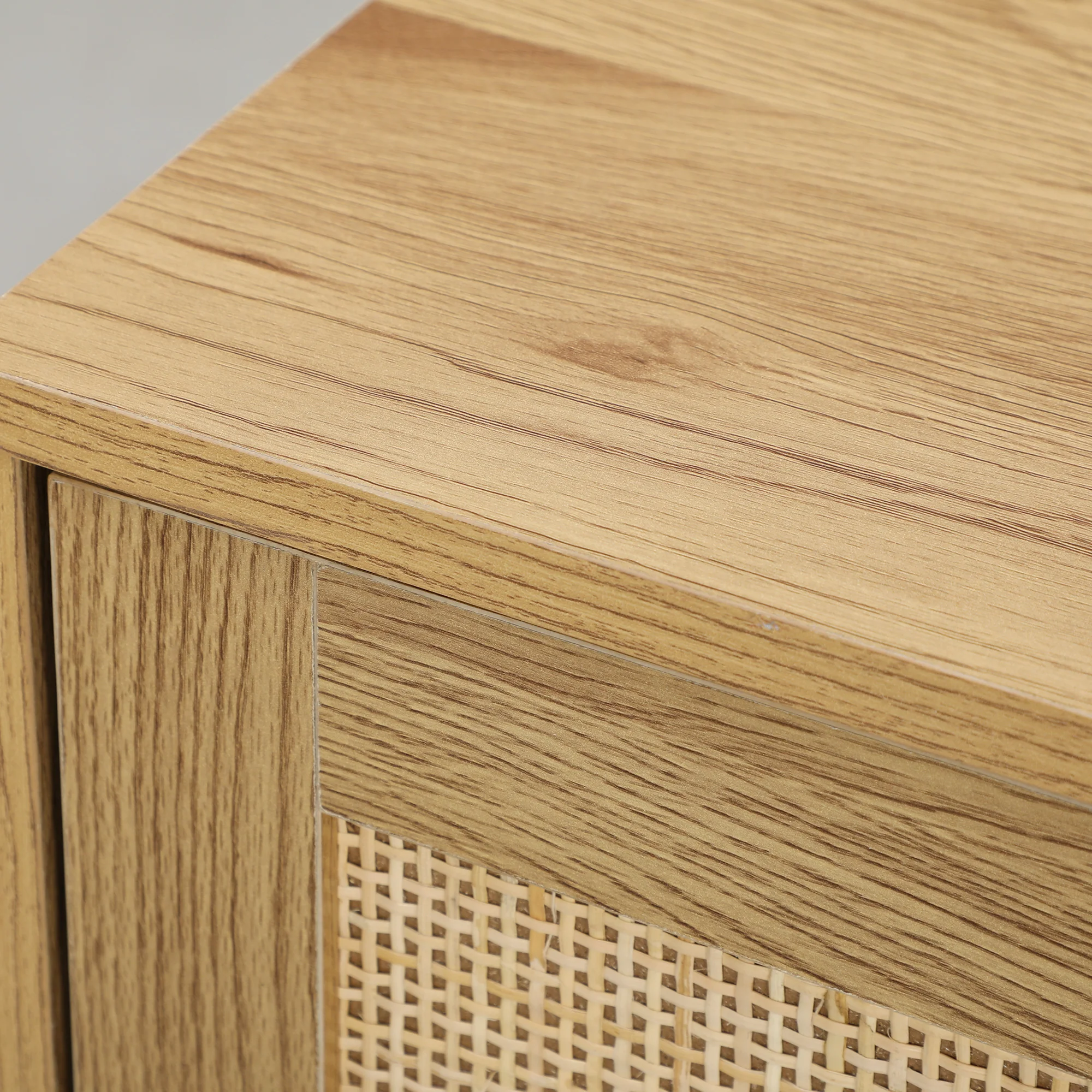 Buffet salon meuble de rangement avec placards à portes en rotin et étagère réglable, pour salon, salle à manger, dim. 120 x 40 x 75 cm, bois naturel - Image 10