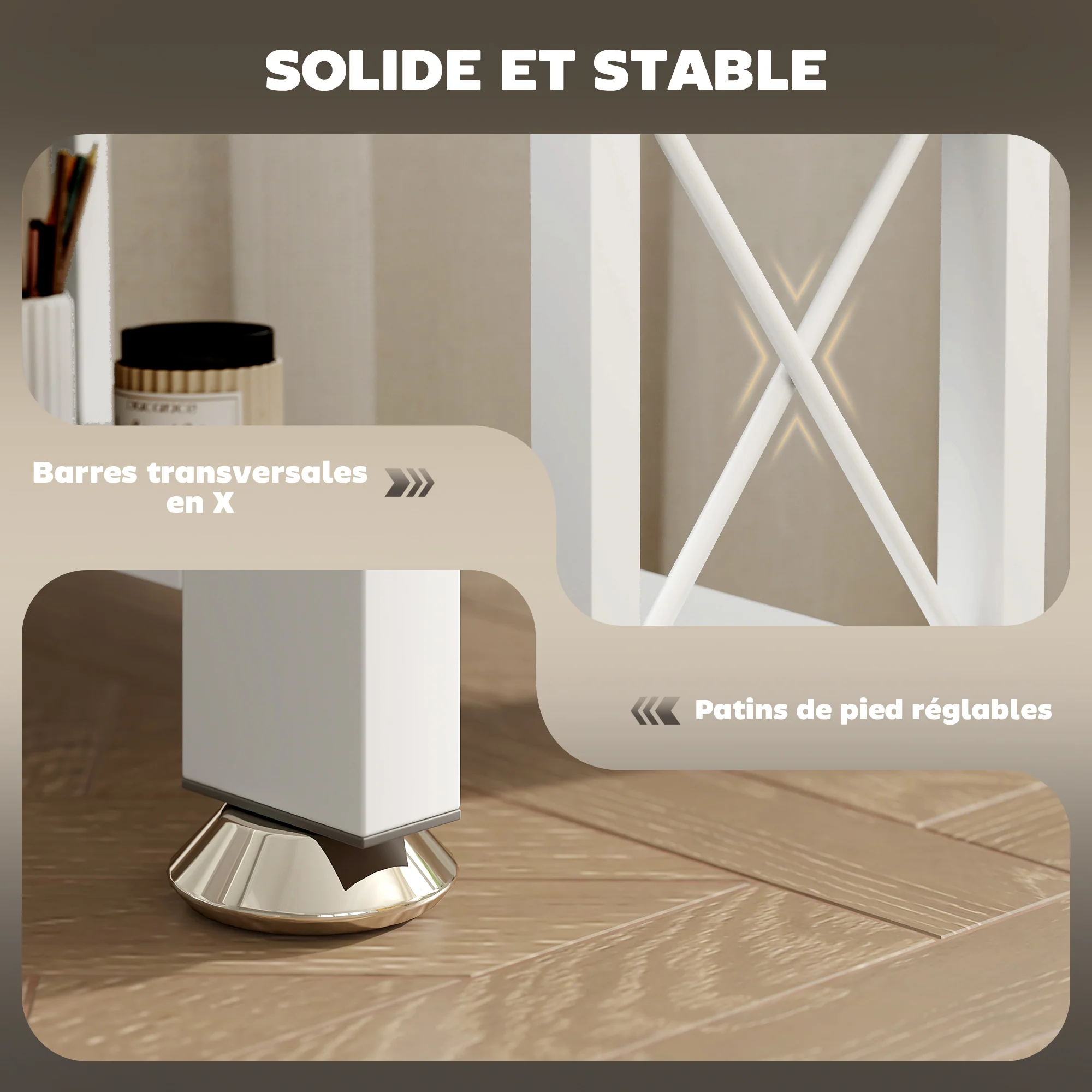 Bureau d'angle modulable réversible, bureau avec rangement style moderne avec étagère de rangement, cadre en métal, table d'ordinateur pour petits espaces, salon, 135 x 110 x 75 cm, blanc - Image 6
