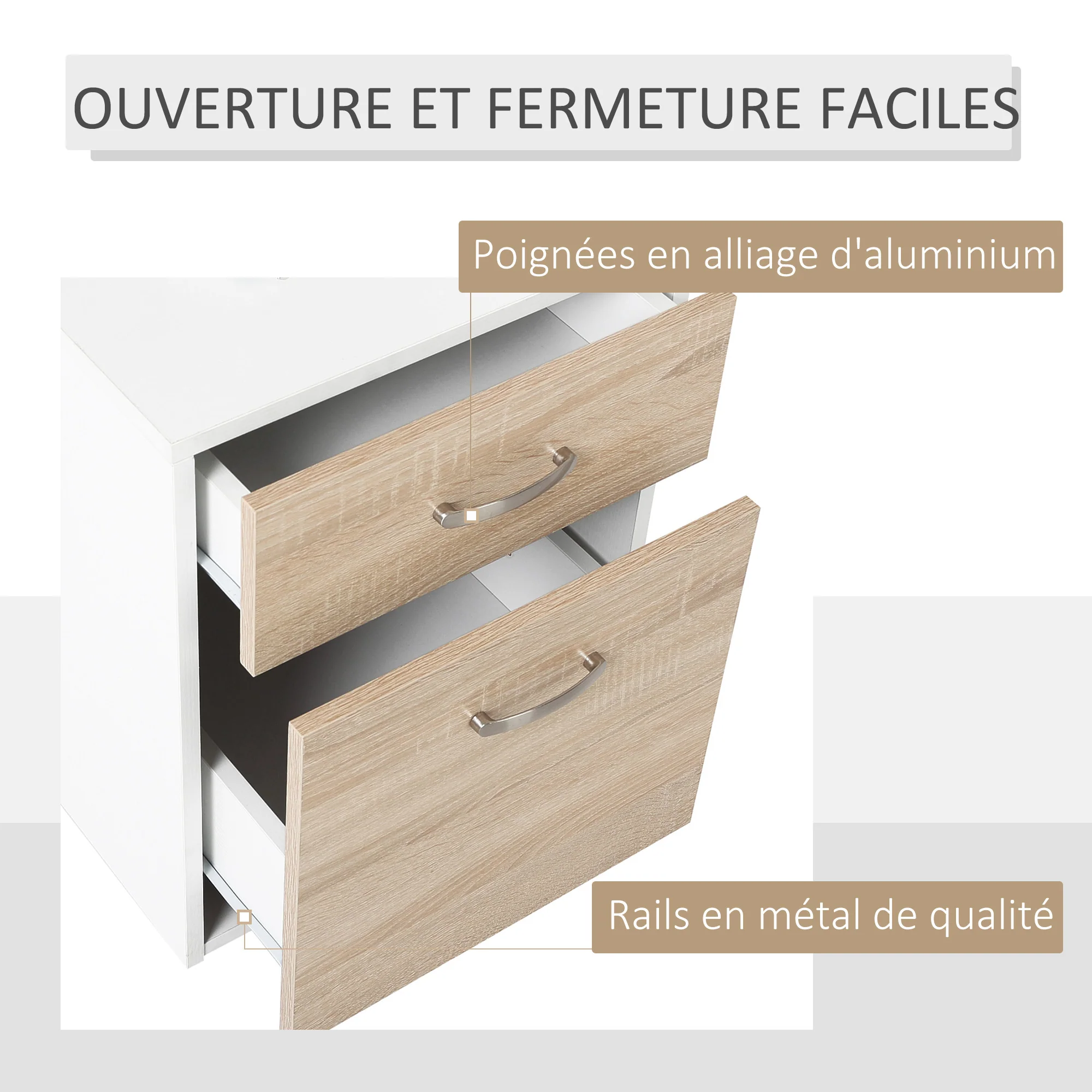 Bureau informatique avec 2 tiroirs, bureau avec rangement, 137 x 55 x 92 cm, étagères ouvertes et tablette d'imprimante, style moderne, table d'ordinateur pour chambre, studio, chêne - Image 7