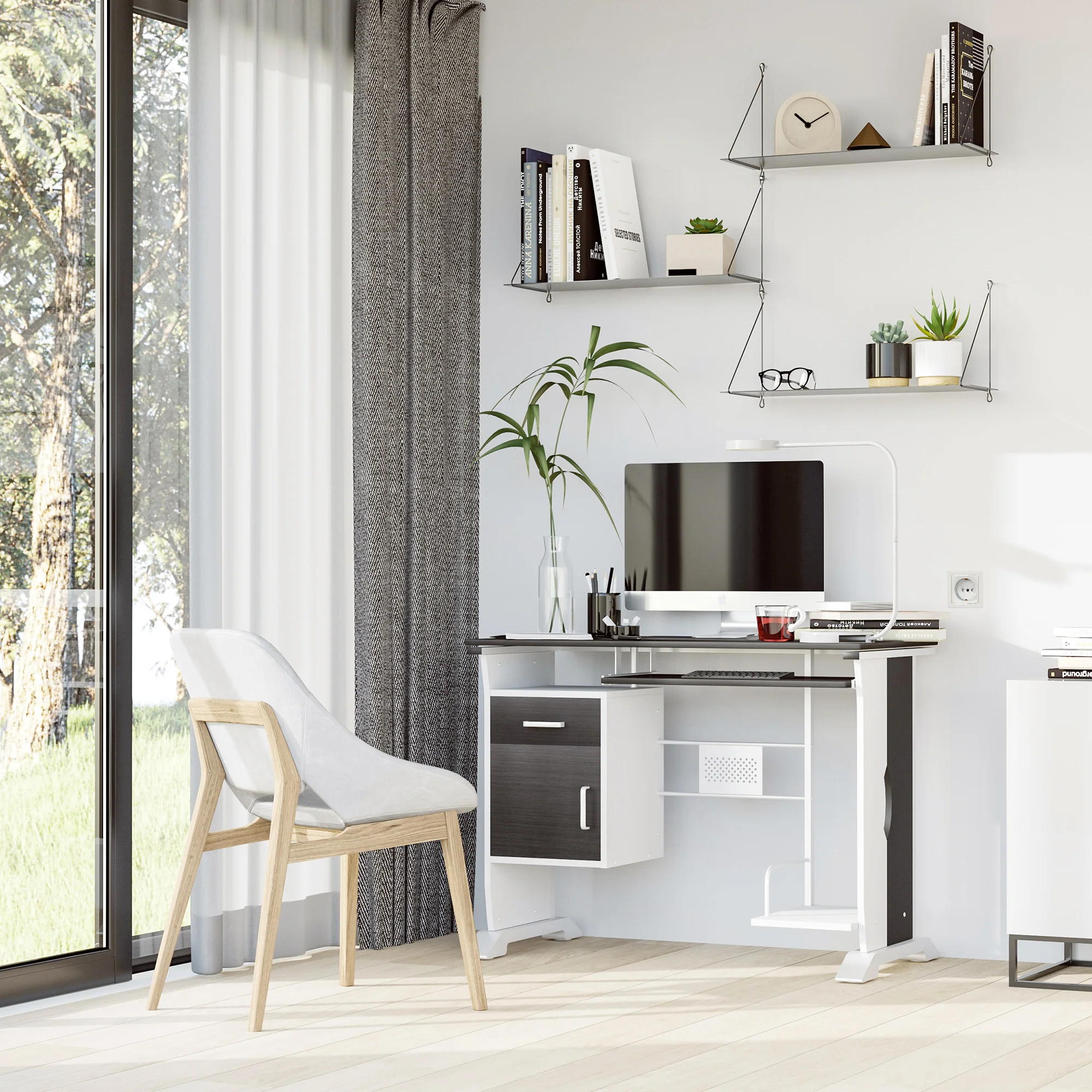 Bureau informatique design 100L x 52l x 75h cm brun noir et blanc - Image 8