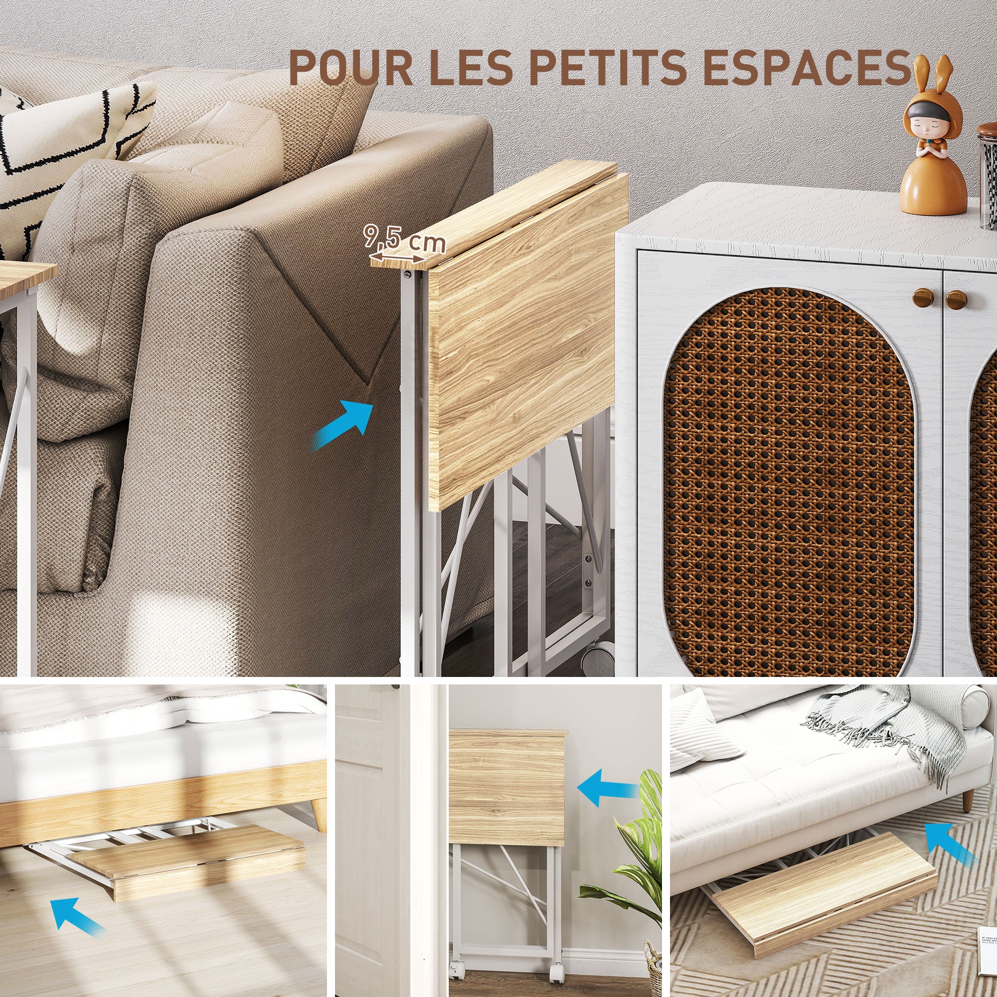Bureau pliant table d'ordinateur 80 x 40 cm bureau sur roulettes style moderne pour domicile, chambre, petits espaces, chêne - Image 5