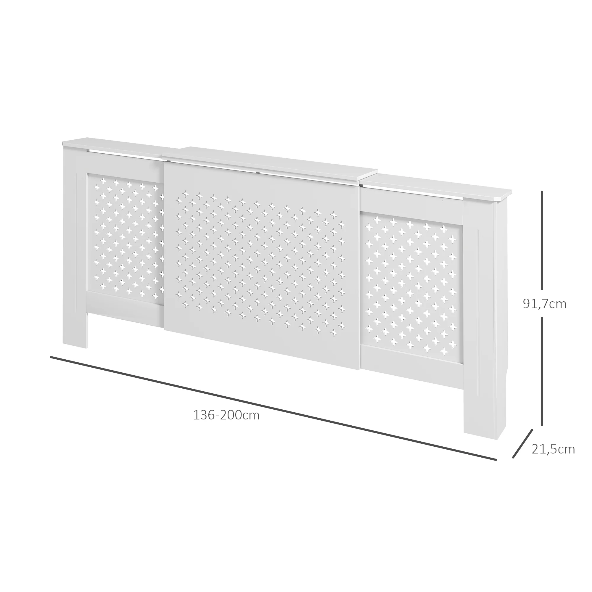 Cache radiateur ajustable couvercle de radiateur contemporain à motif nid d'abeille 136-200 x 21,5 x 91,7 cm cache-radiateur en bois pour chambre à coucher, salon - blanc - Image 4