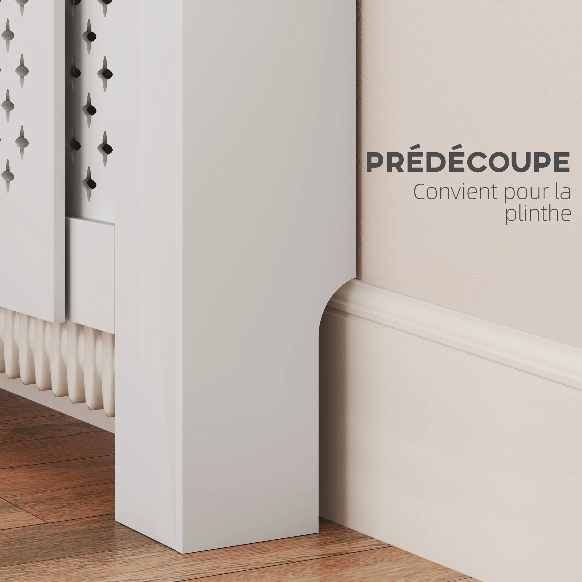 Cache radiateur ajustable couvercle de radiateur contemporain à motif nid d'abeille 136-200 x 21,5 x 91,7 cm cache-radiateur en bois pour chambre à coucher, salon - blanc - Image 5