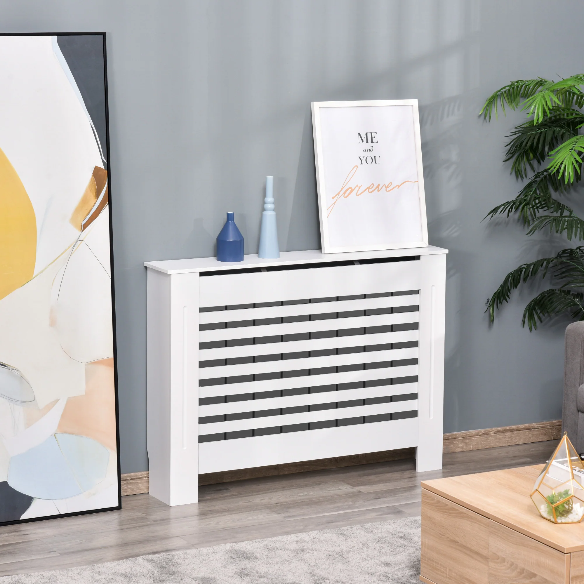 Cache-radiateur couverture radiateur Design à Lattes Panneau Cabinet dim. 112L x 19l x 81H cm MDF Blanc - Image 3