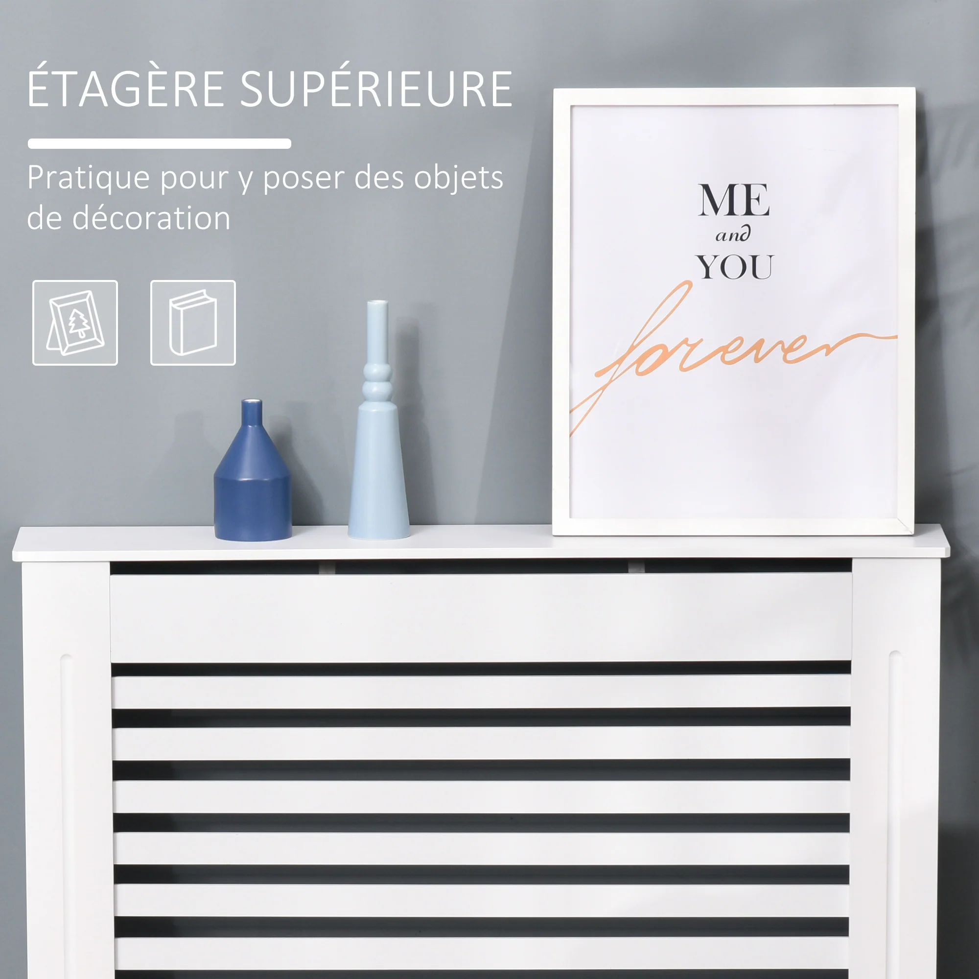 Cache-radiateur couverture radiateur Design à Lattes Panneau Cabinet dim. 112L x 19l x 81H cm MDF Blanc - Image 5
