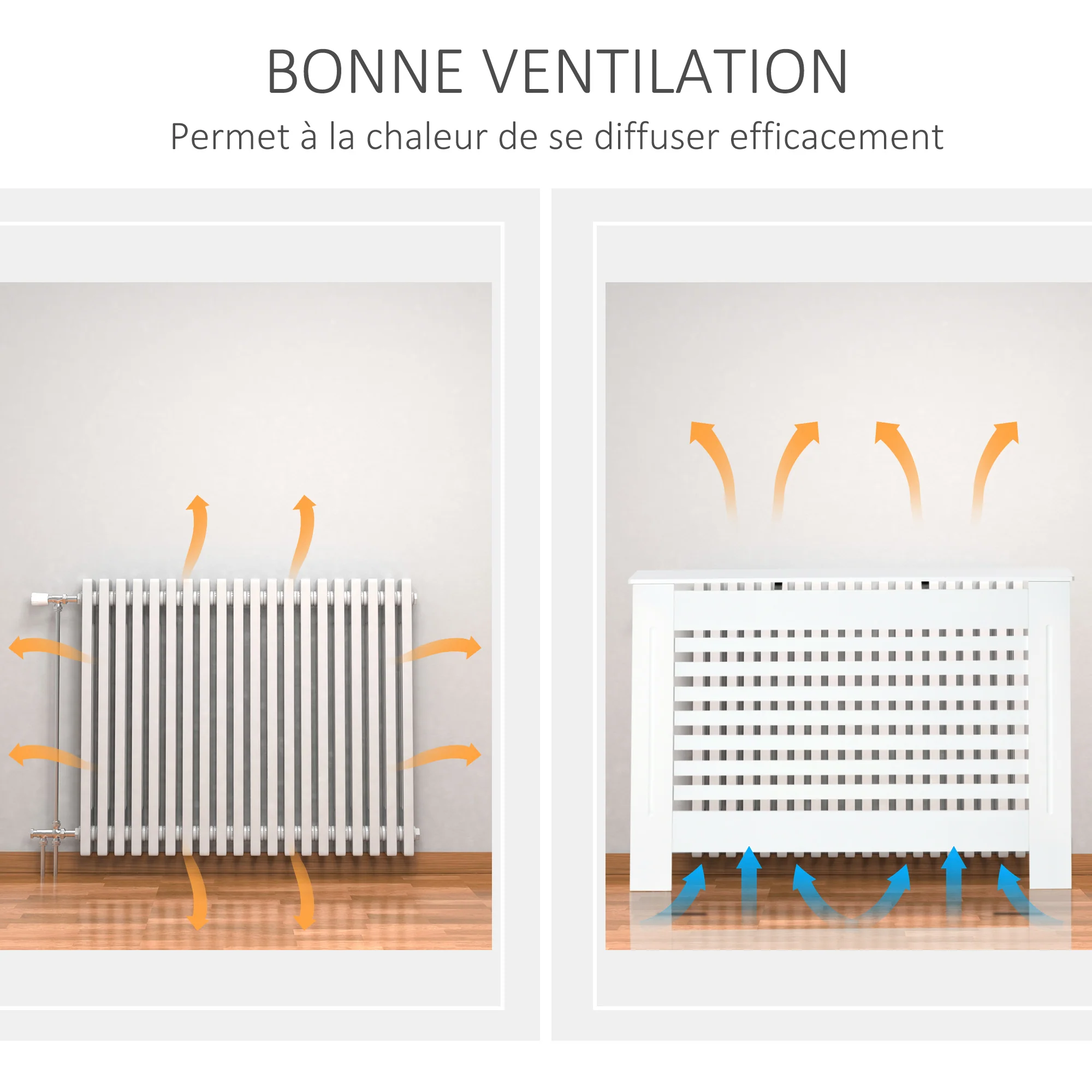 Cache-radiateur couverture radiateur Design à Lattes Panneau Cabinet dim. 112L x 19l x 81H cm MDF Blanc - Image 6