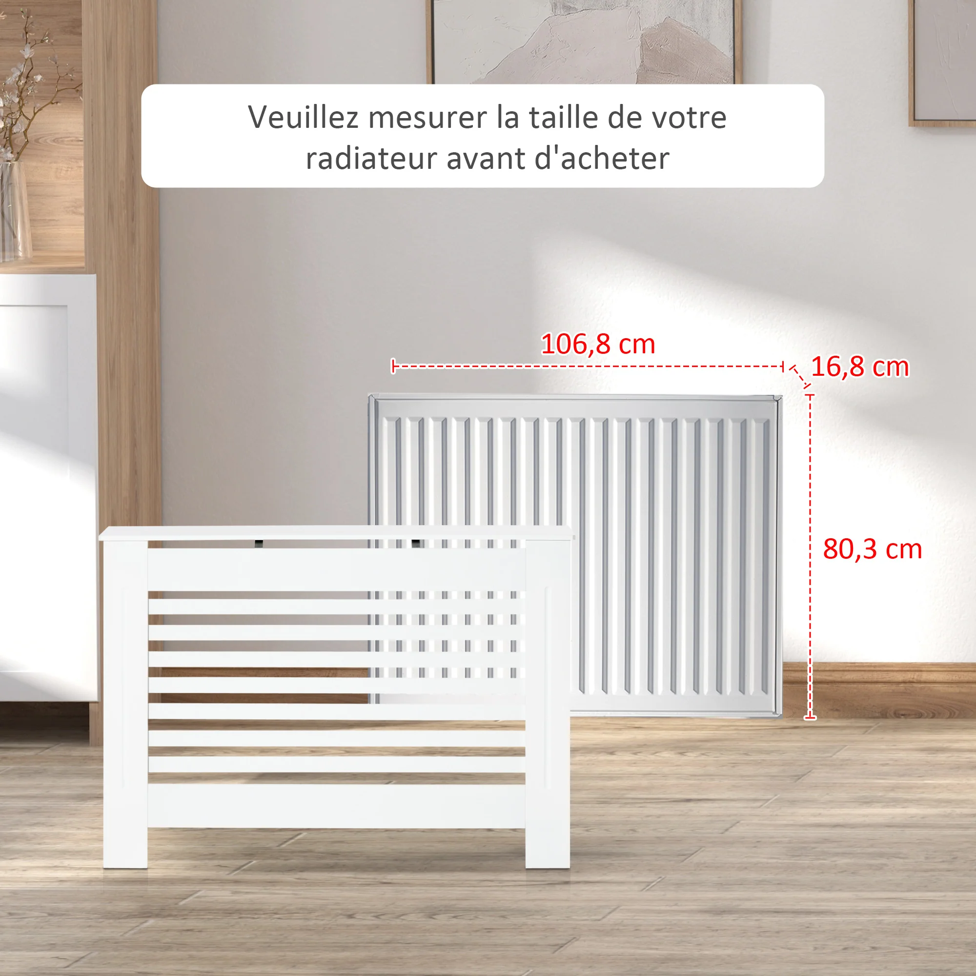 Cache-radiateur couverture radiateur Design à Lattes Panneau Cabinet dim. 112L x 19l x 81H cm MDF Blanc - Image 8