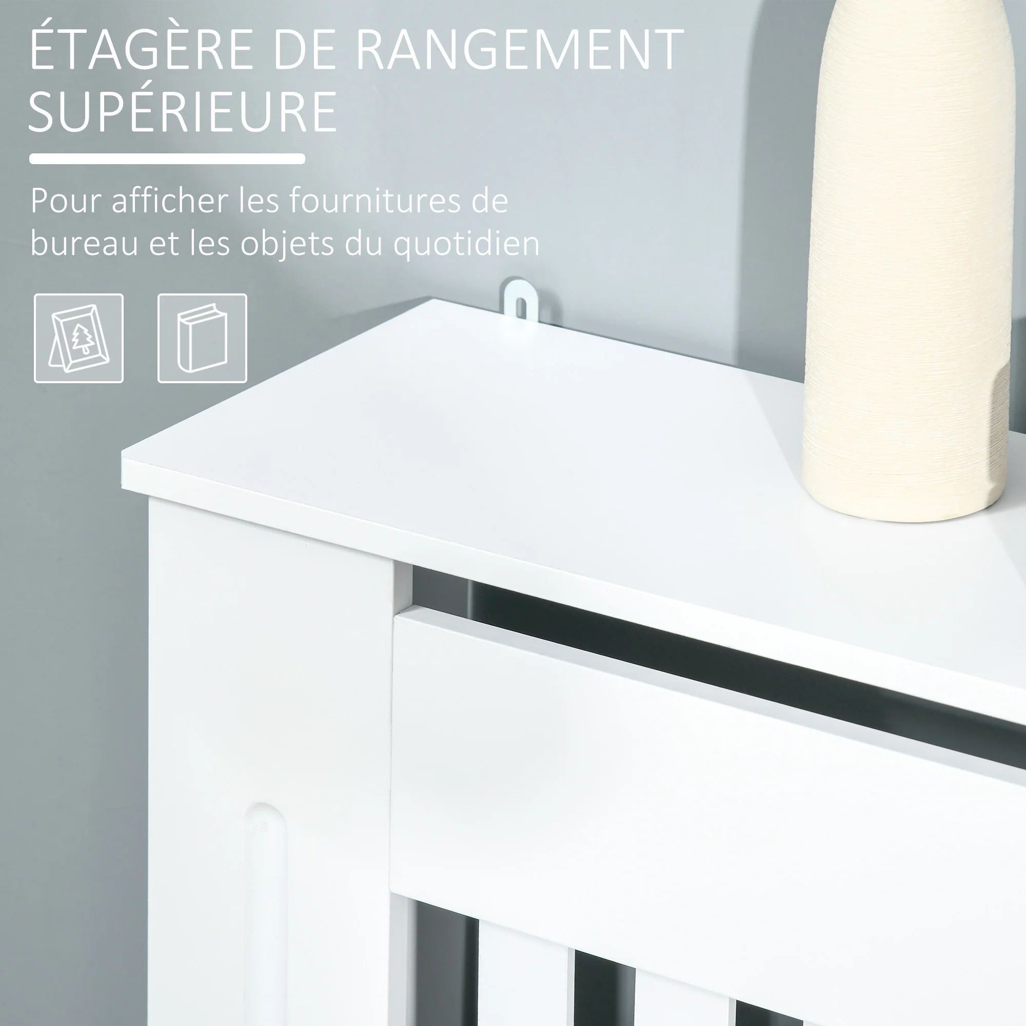 Cache-radiateur couverture radiateur grille d'aération verticale à lattes 78L x 19l x 81H cm en bois Blanc - Image 6
