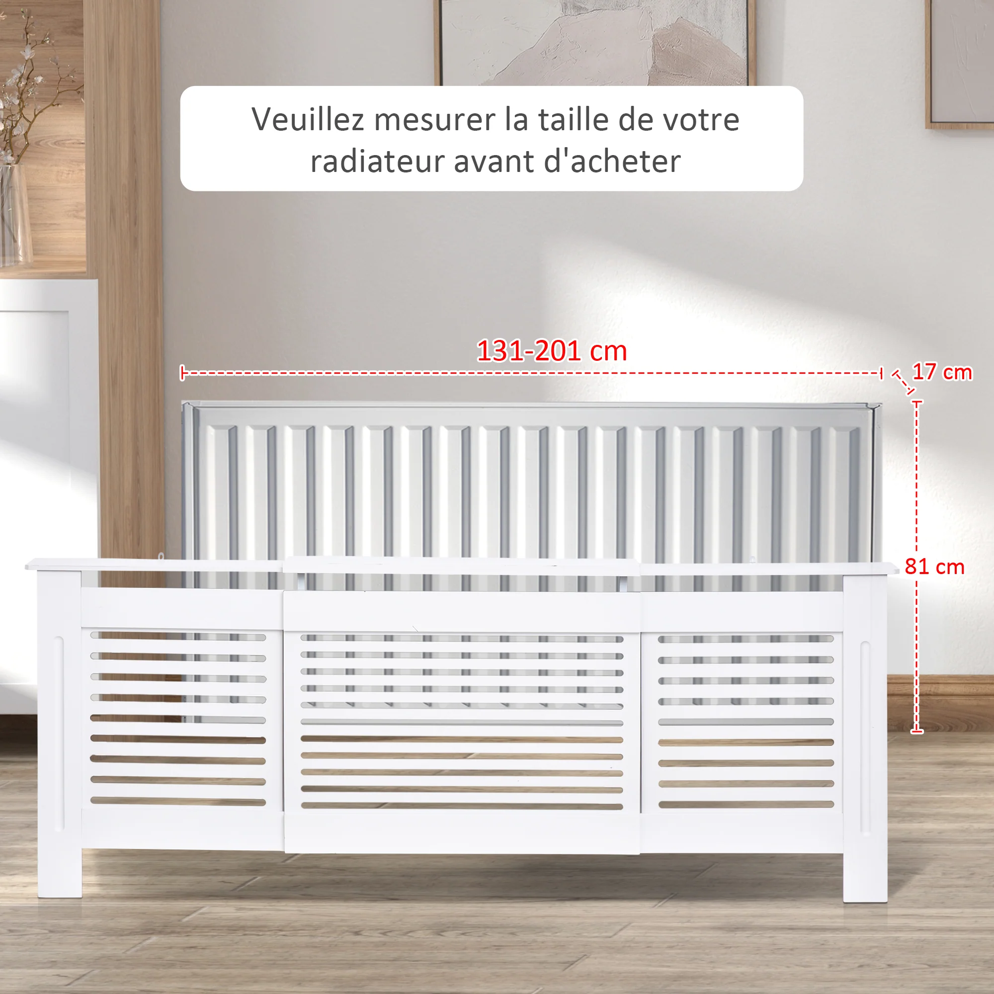 Cache-radiateur Design Contemporain Longueur Extensible 139-208,5 x 20,5 x 82,5 cm MDF Blanc - Image 8