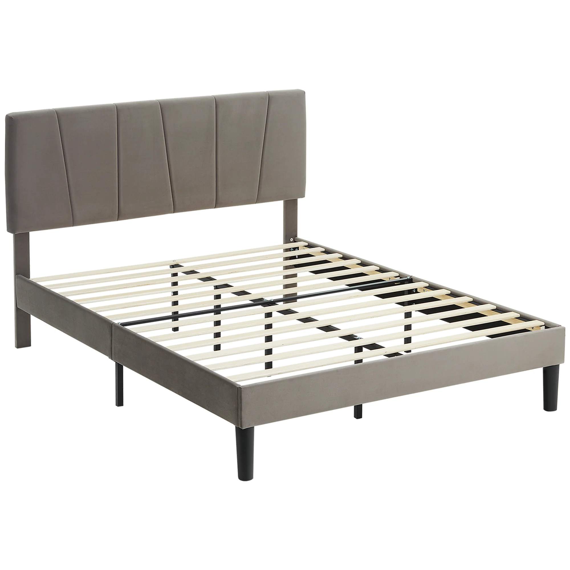 Cadre de lit double, 140 x 190 cm, lit 2 personnes, cadre métallique, tête de lit réglable, avec sommier, rangement sous le lit, montage facile, gris - Image 11